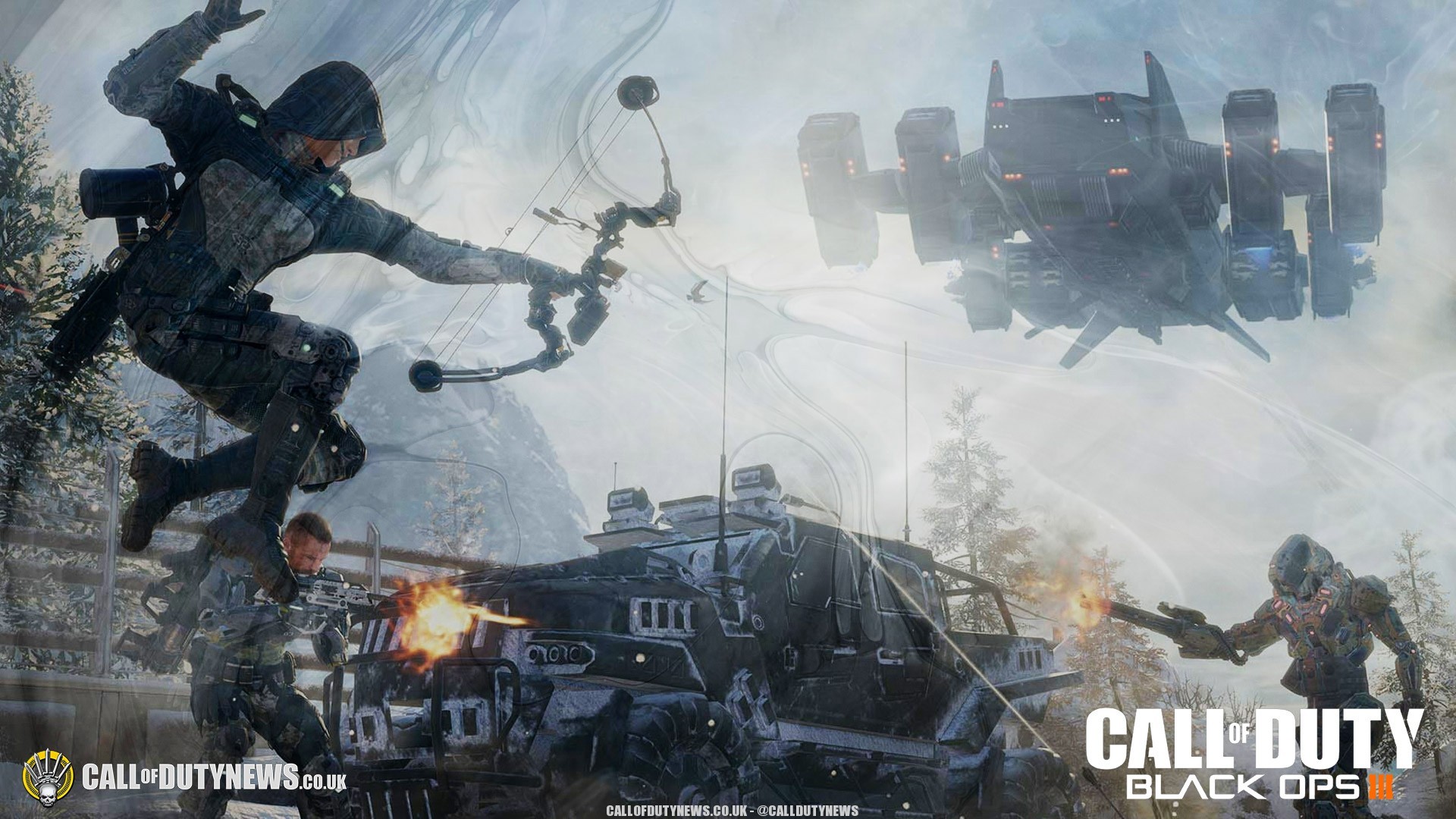 Call of Duty: Black Ops III, Arco, Soldati, Mech, Neve, Full HD, wallpaper per computer