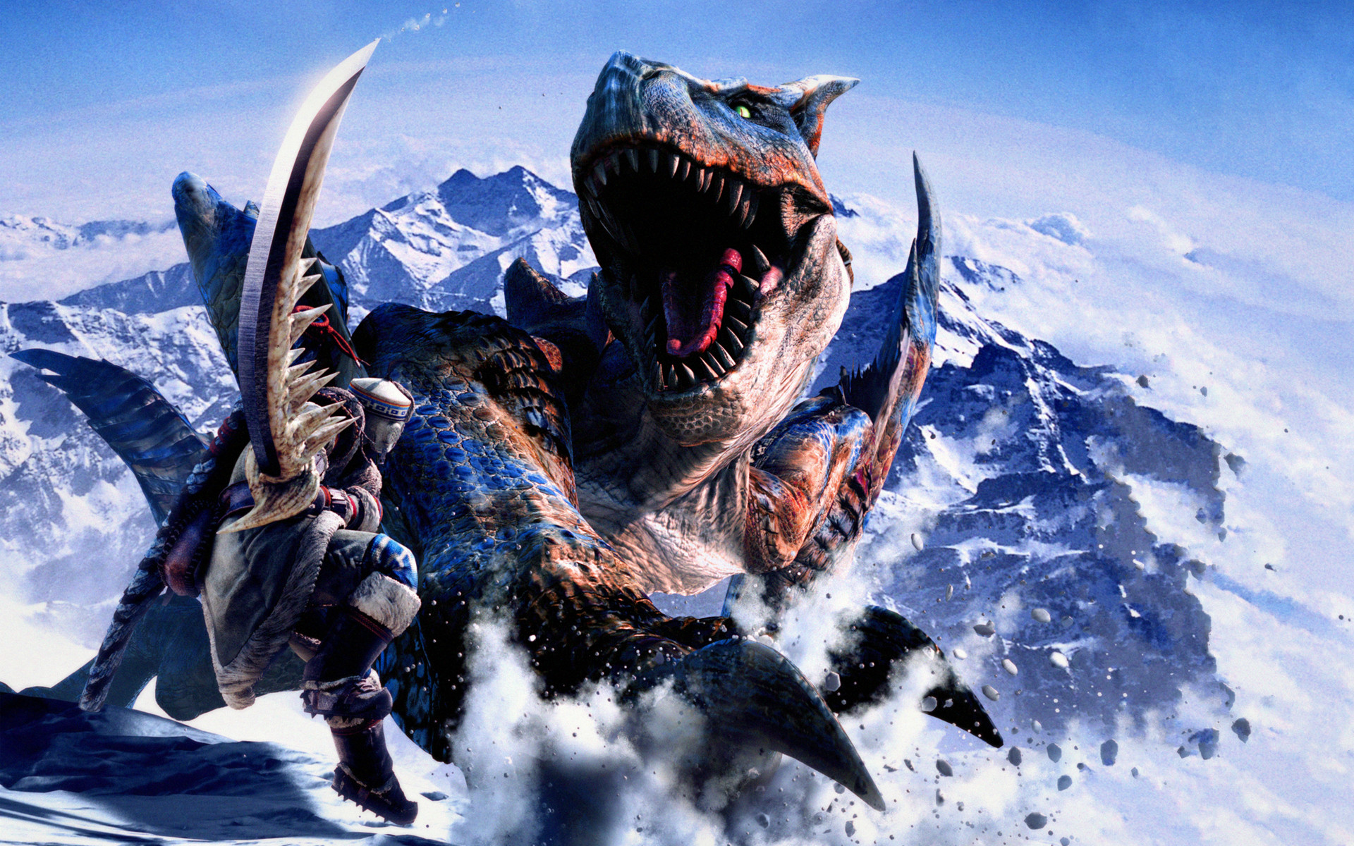 Tigrex, Monster Hunter, Montagne innevate, Ruggito, 1920x1200, wallpaper desktop
