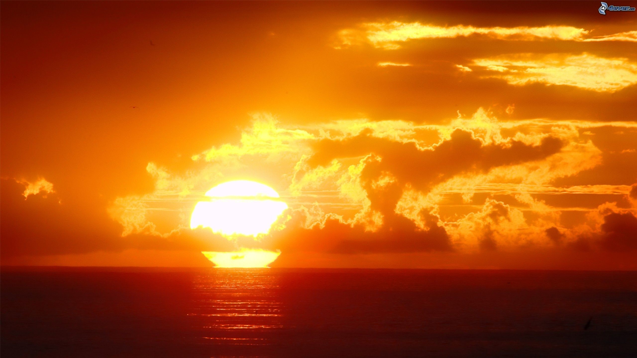 Tramonto, Mare, Nuvole, Sole, 16:9 2K, sfondo widescreen