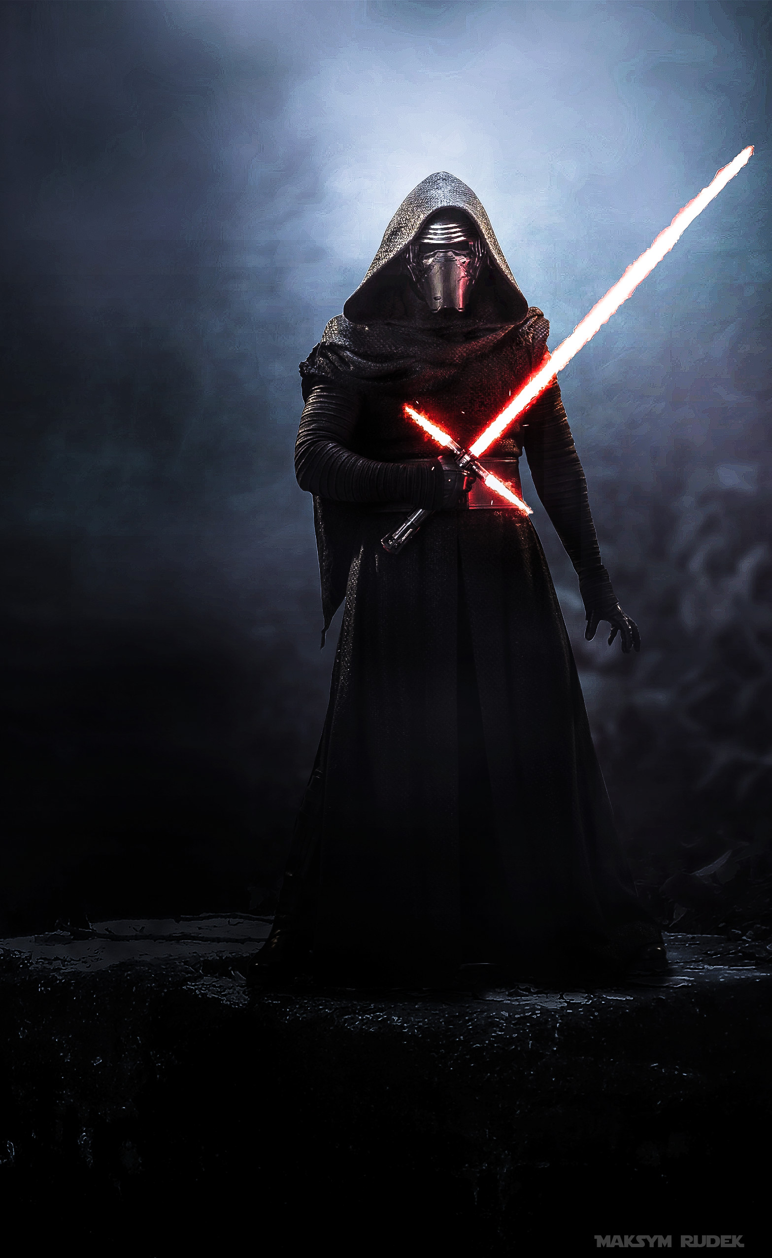 Kylo Ren, Star Wars, Spada laser, Nebbia, sfondo per iPhone e Android