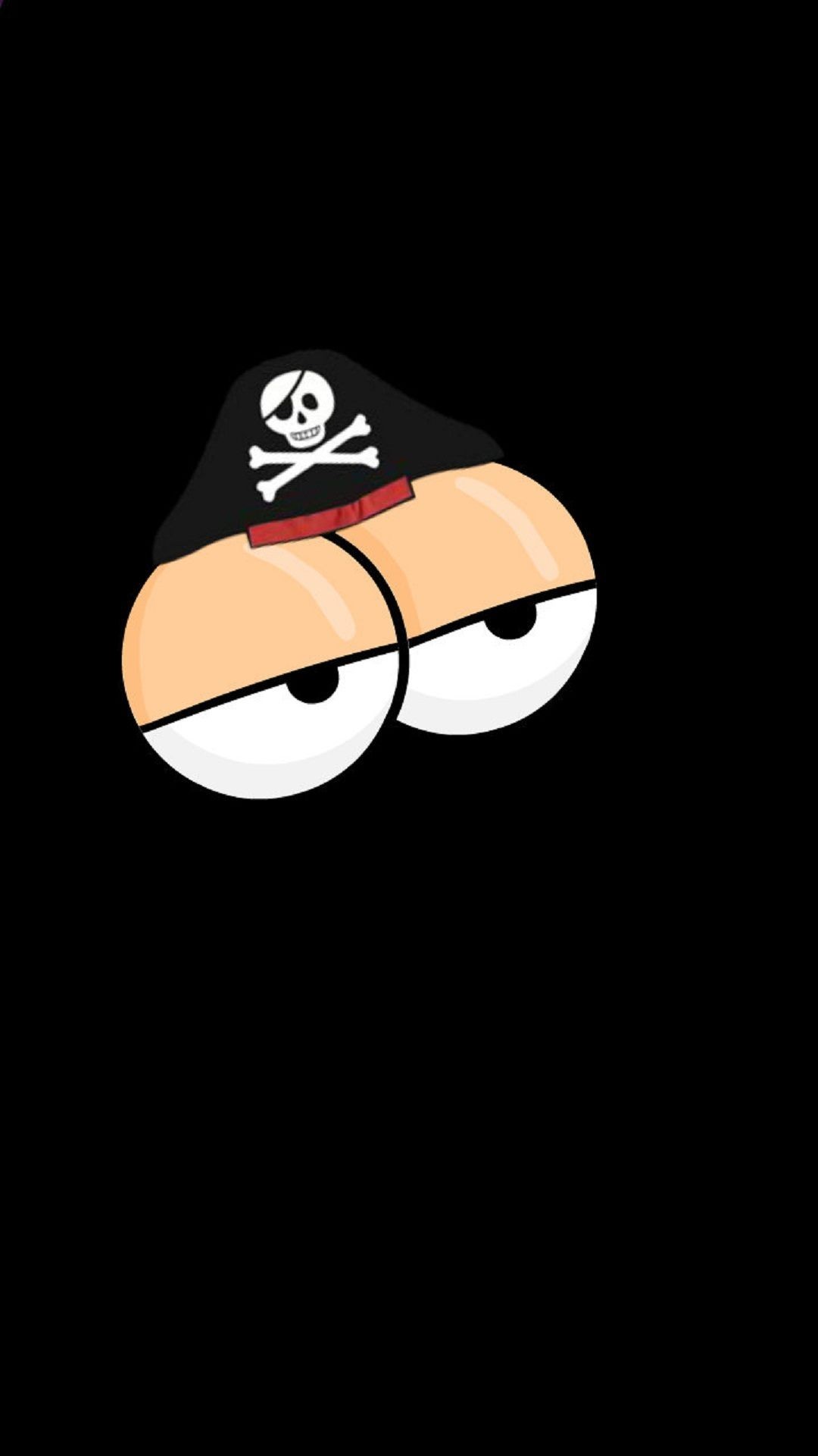 Sedere pirata, Teschio, Umorismo, Sfondo nero, Full HD, schermata di blocco del cellulare
