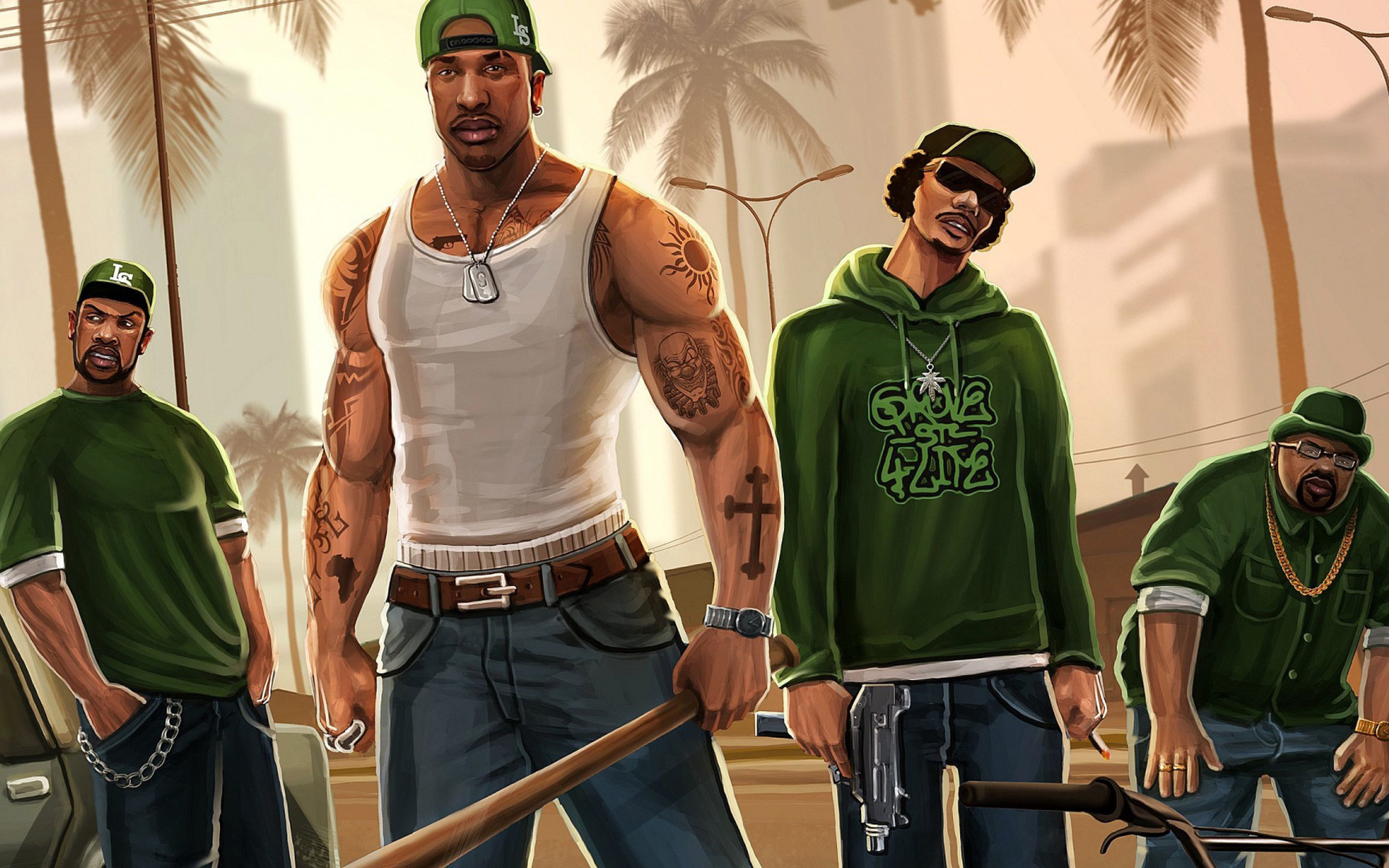 Carl Johnson (CJ), Sweet, Big Smoke, GTA San Andreas, Grove Street Families, sfondo Full HD
