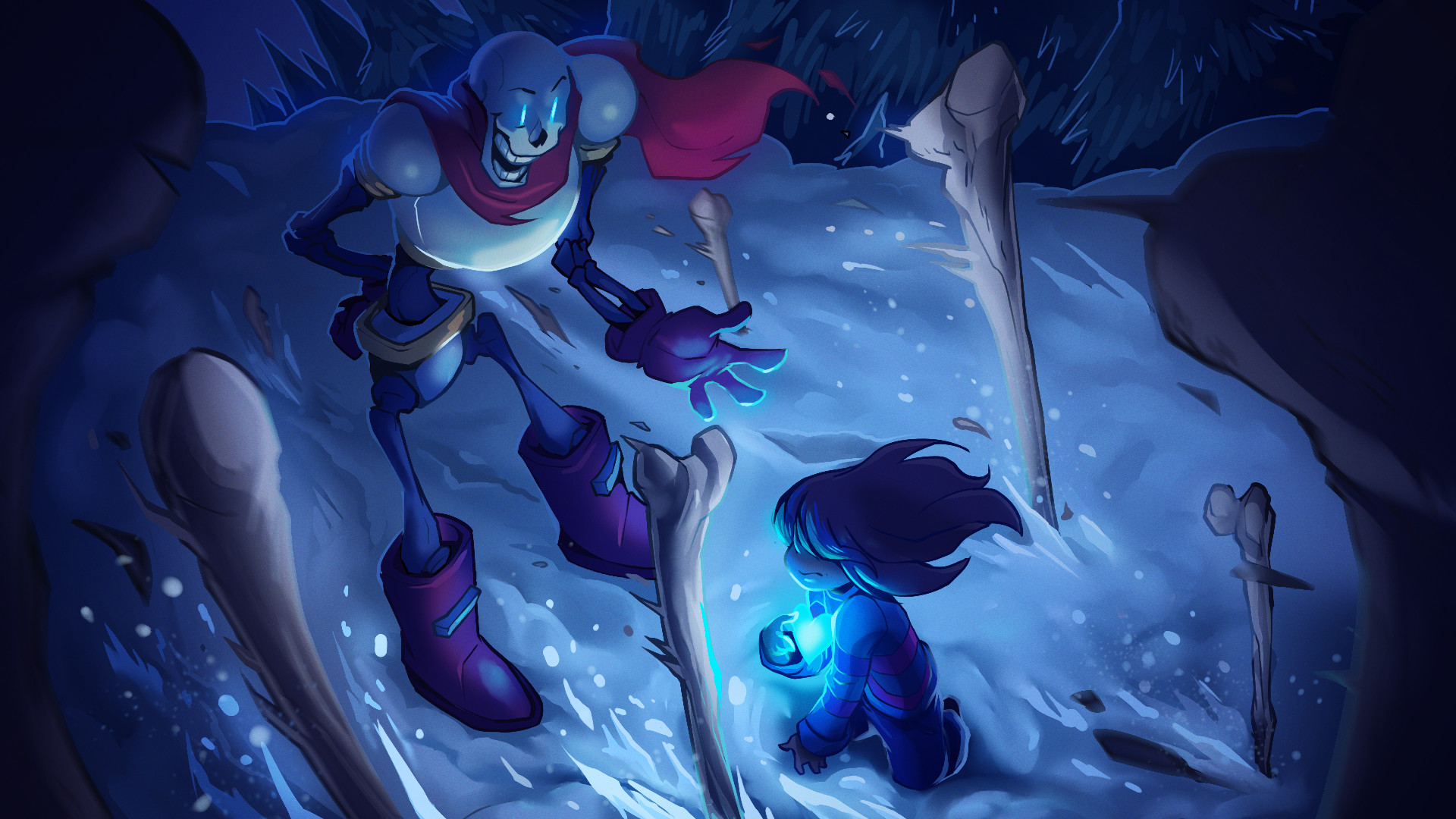 Papyrus, Sans, Undertale, Snowdin, Neve, 16:9 Full HD, sfondo widescreen