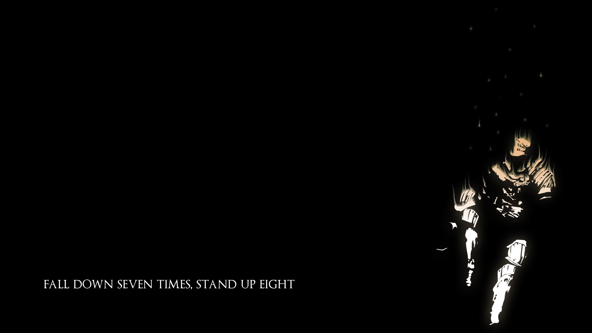 Dark Souls, Cavaliere, Citazione, Fall down seven times, stand up eight, Sfondo nero, wallpaper desktop