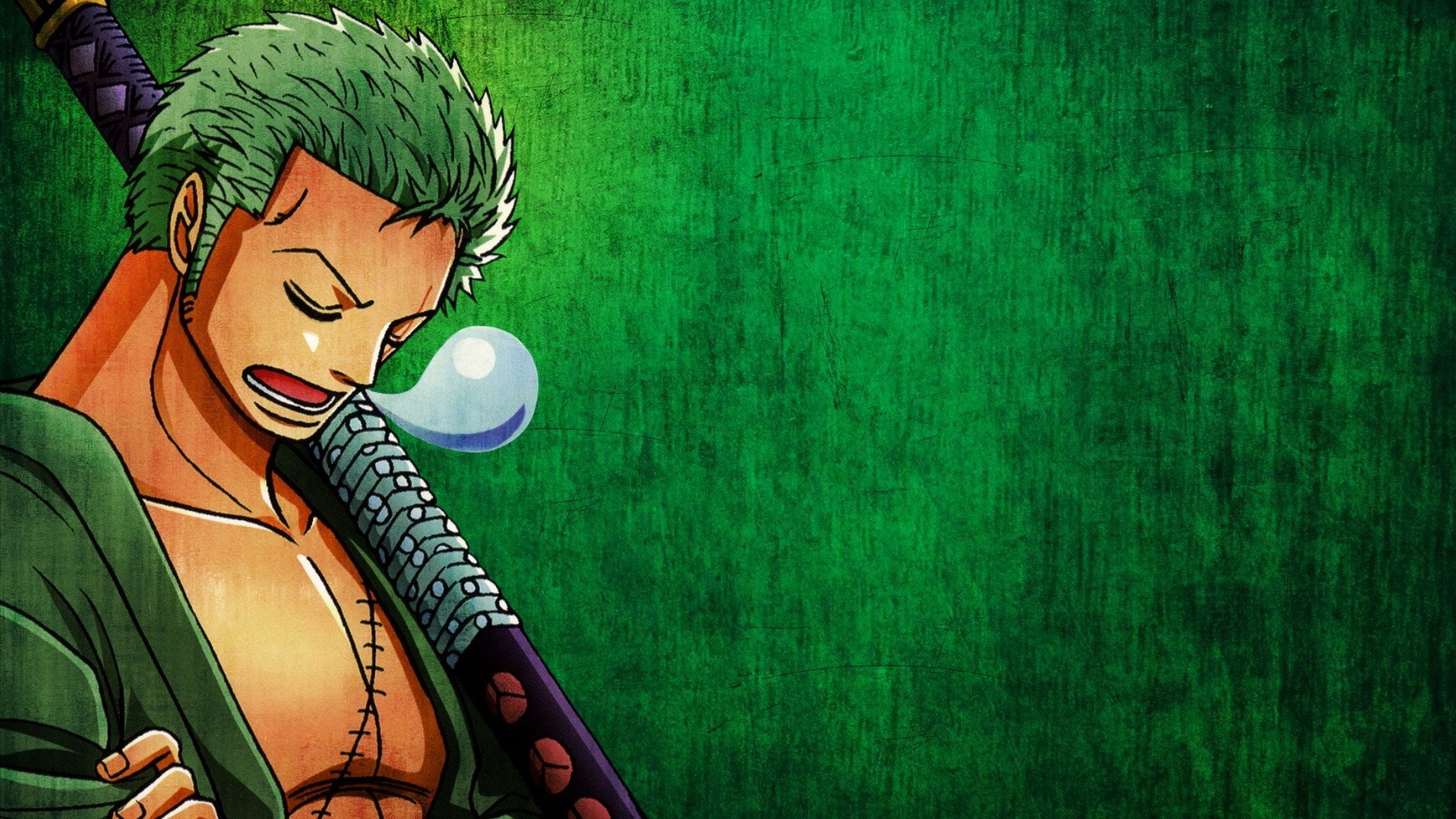 Roronoa Zoro, One Piece, Dormire, Sfondo verde, Full HD, wallpaper per PC