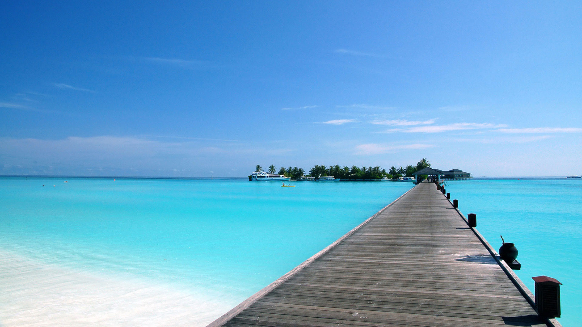 Mare, Pontile, Spiaggia, Acqua turchese, Full HD, sfondo desktop
