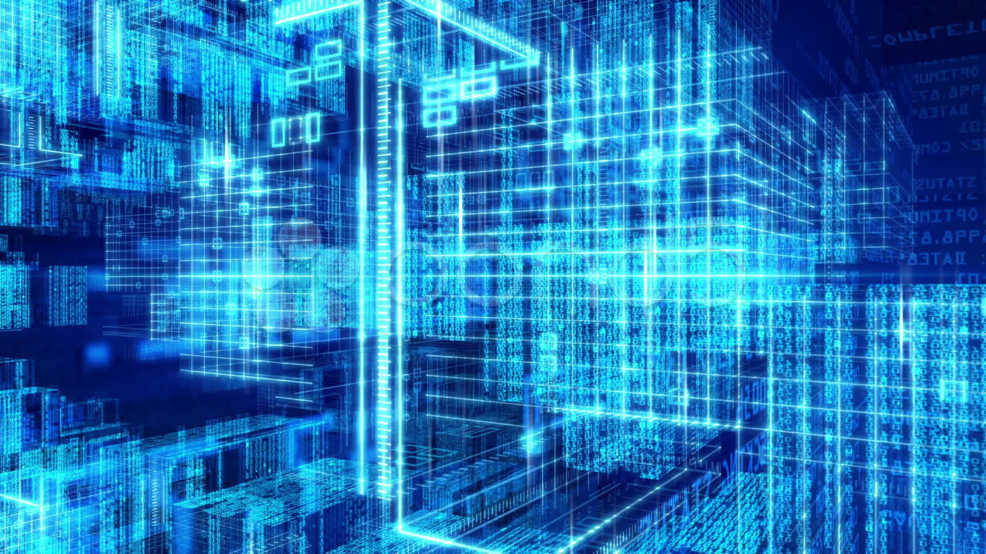 Città digitale, Blu, Arte 3D, Full HD, sfondo desktop