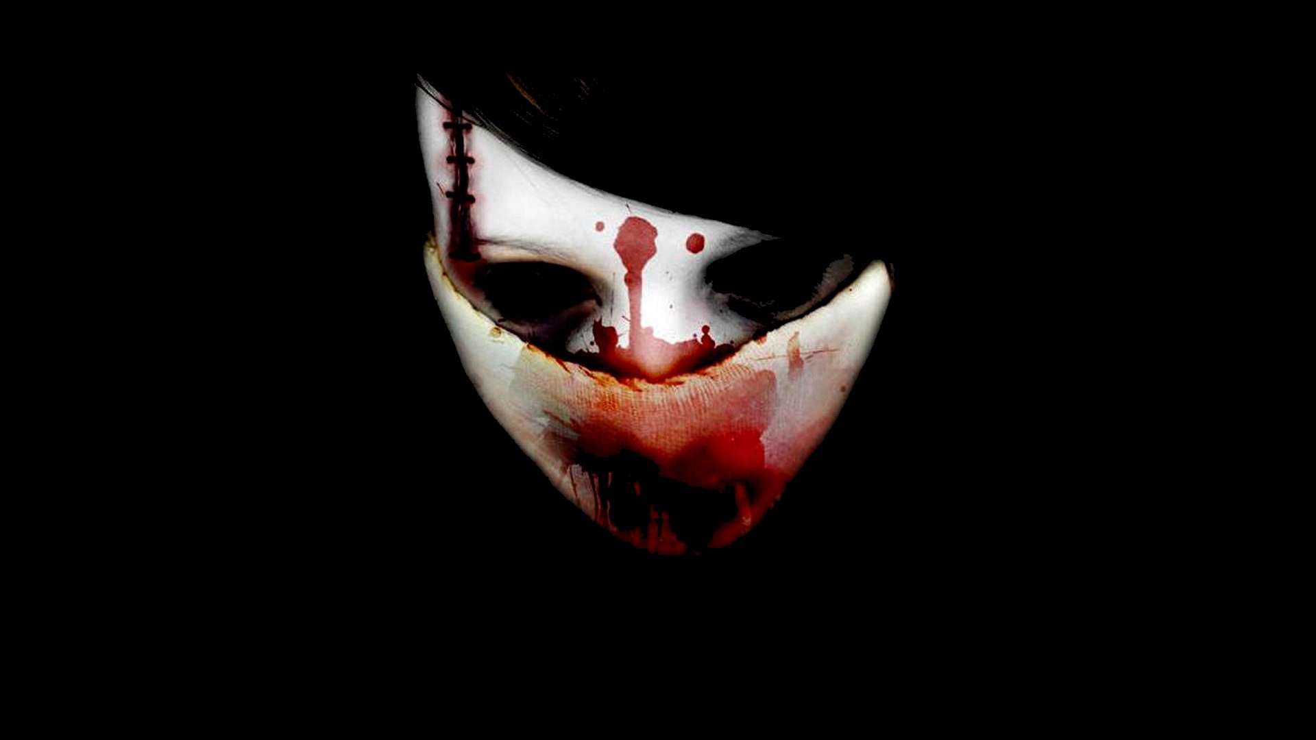 Maschera bianca, Sangue, Sfondo nero, Horror, 1920x1080, wallpaper desktop