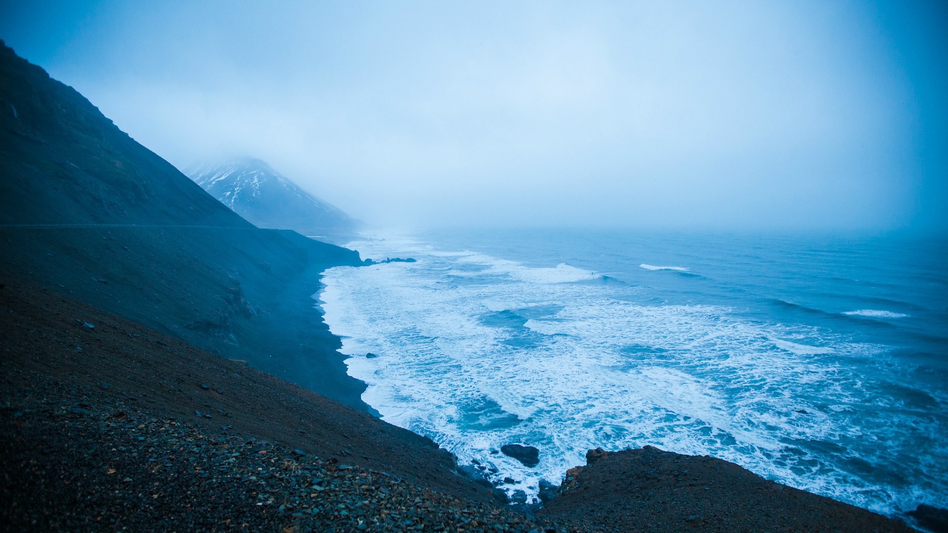 Islanda, Costa, Onde, Nebbia, 1920x1080, immagine di sfondo