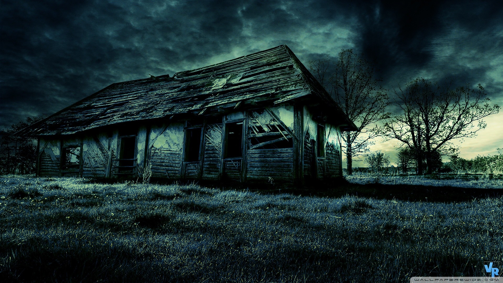 Casa abbandonata, Cielo tempestoso, HDR, 16:9 Full HD, sfondo widescreen