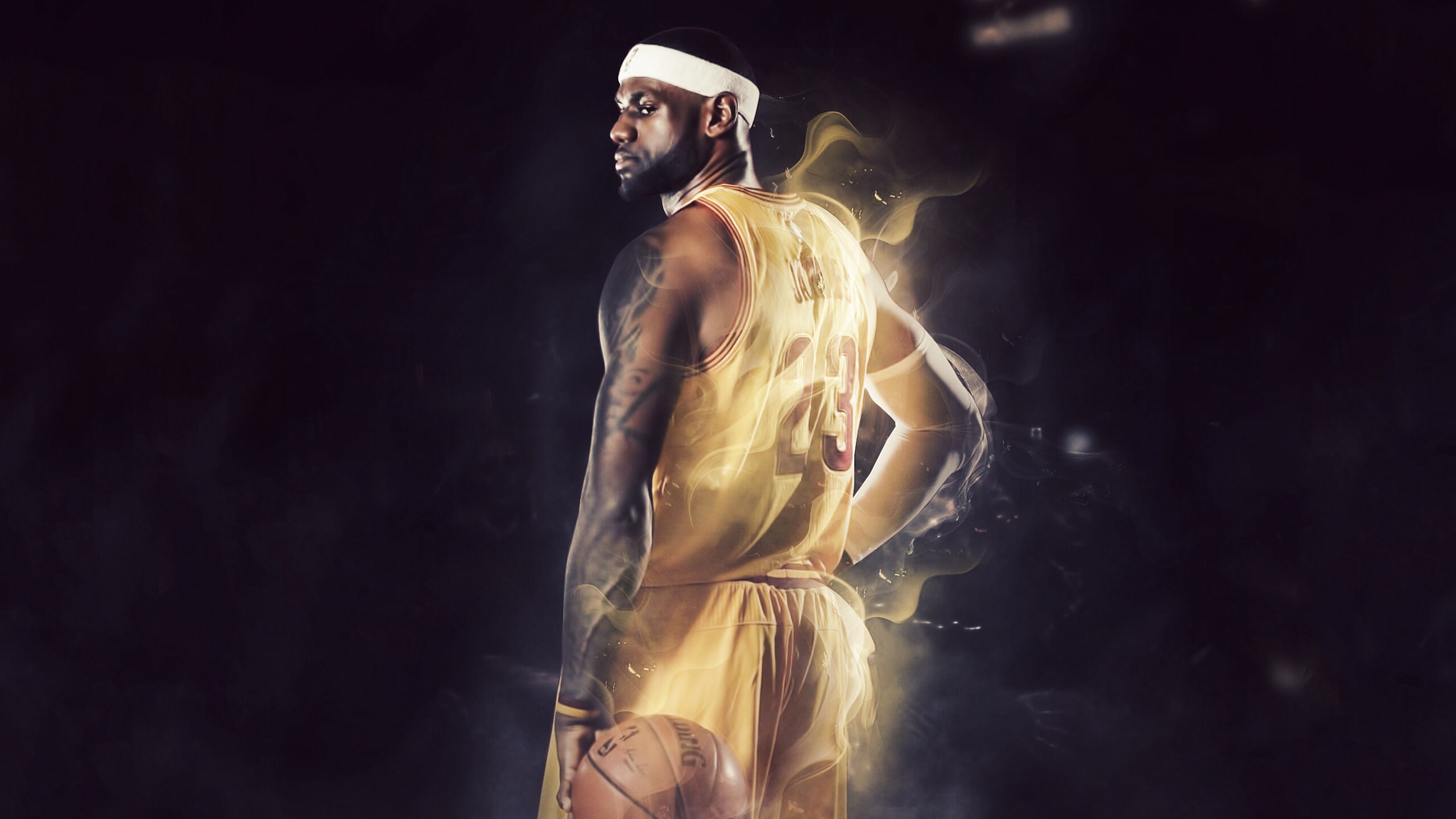 LeBron James, Los Angeles Lakers, Fiamme, Oro, 2560x1440, wallpaper desktop