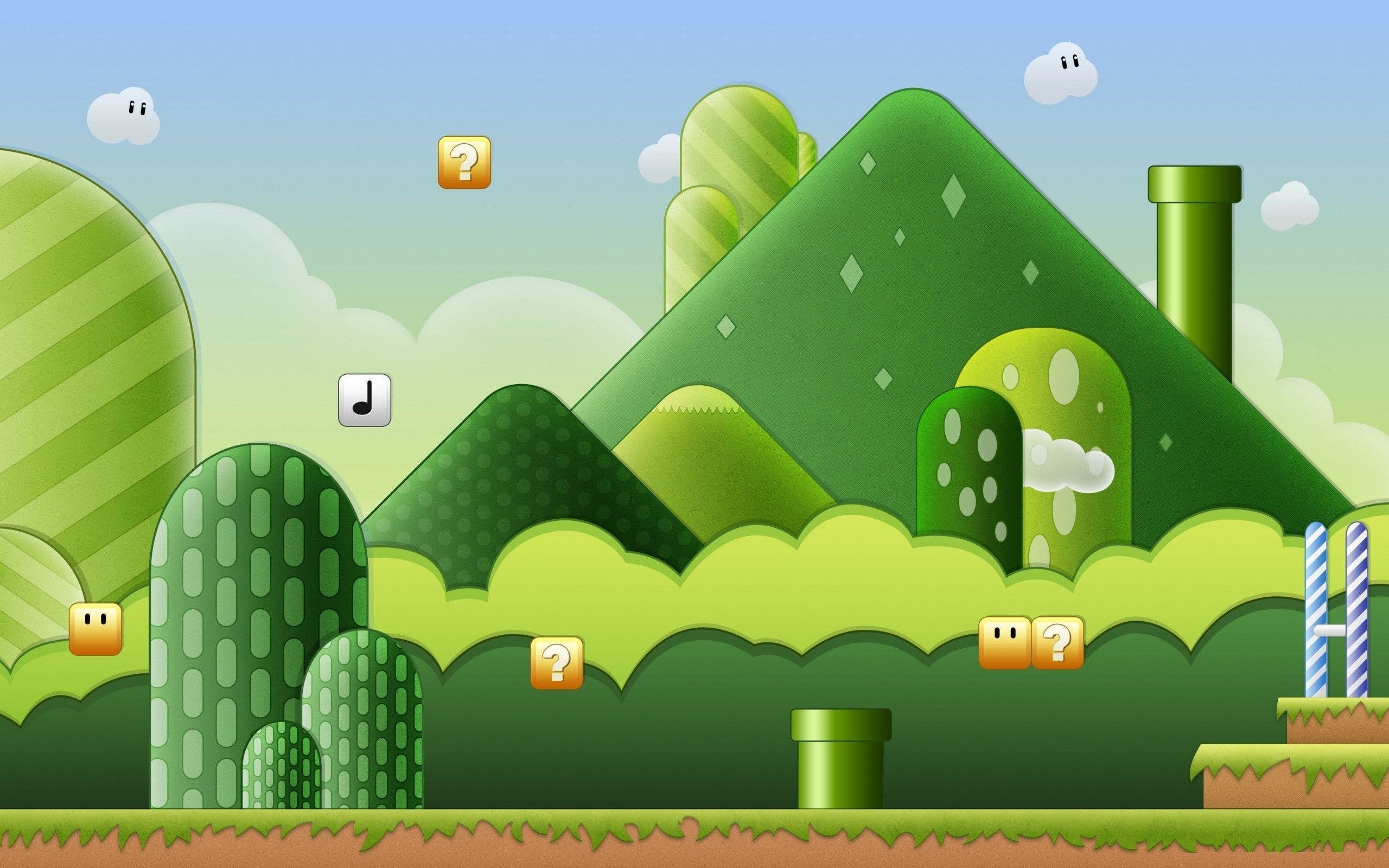 Super Mario World, Colline, Tubi, Blocco ?, 2560x1600, sfondo per PC