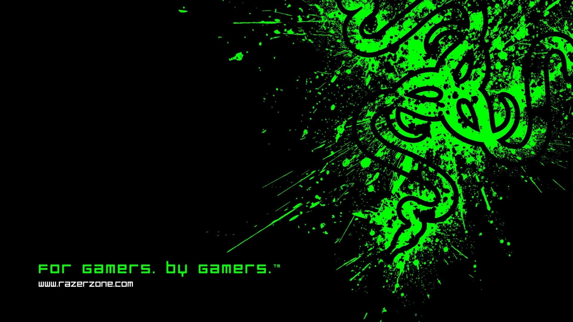 Razer, Logo, For Gamers. By Gamers., Verde neon, Sfondo nero, 1920x1080, wallpaper desktop