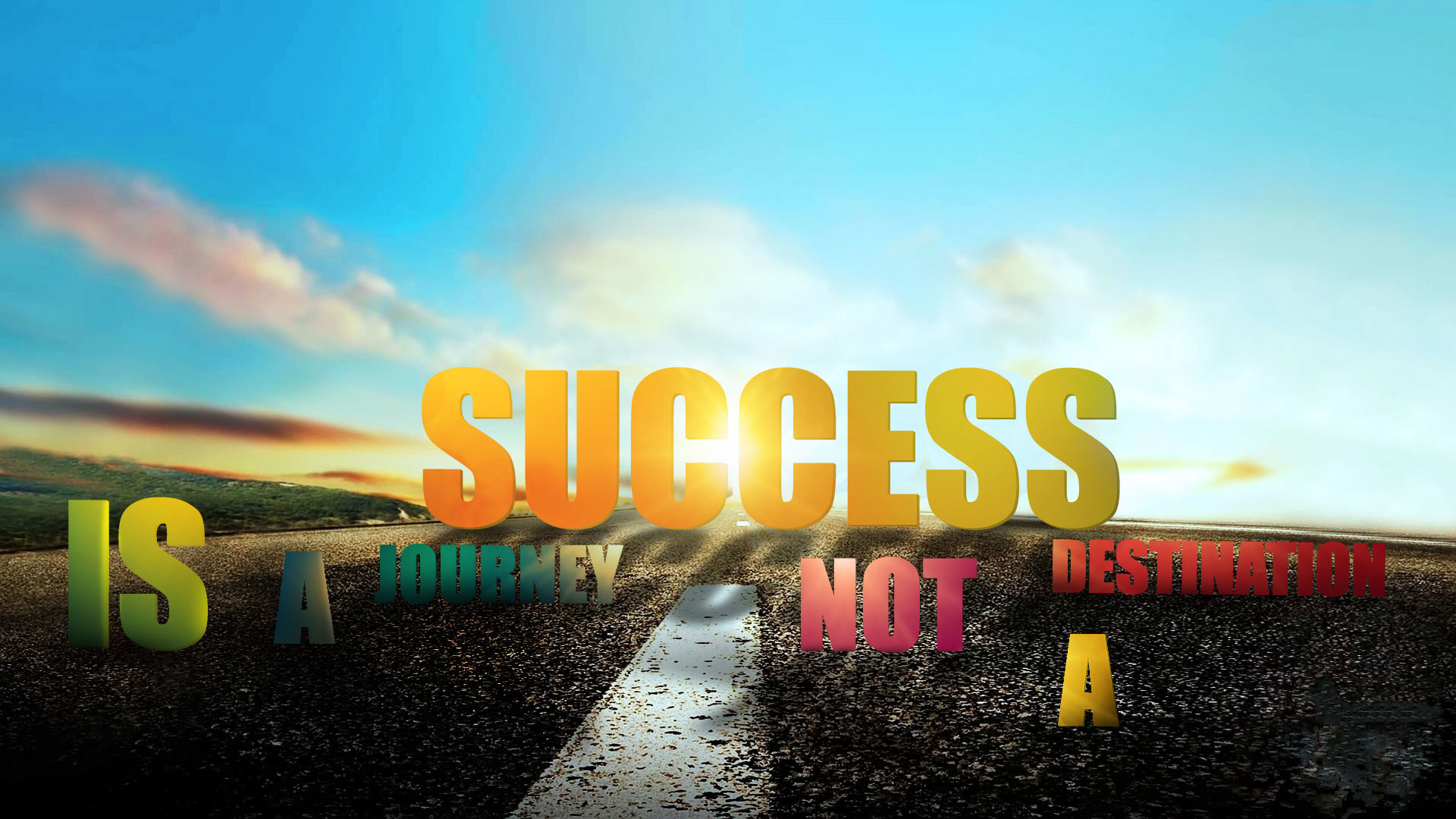 Success is a journey, Citazione, Tipografia 3D, Strada, Cielo, 1920x1080, immagine di sfondo
