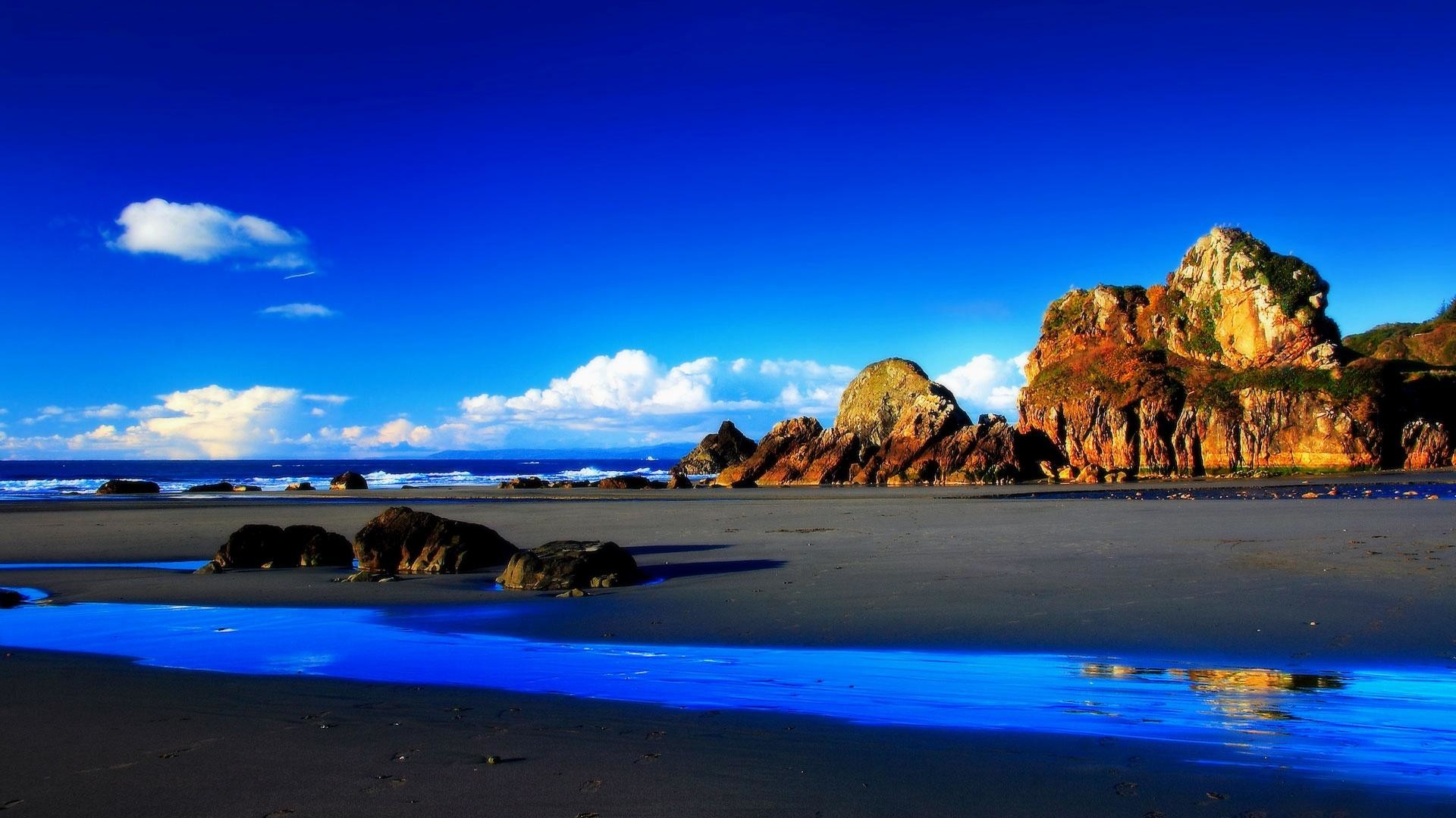 Spiaggia, Scogliere, Cielo blu, Mare, 1920x1080, immagine di sfondo