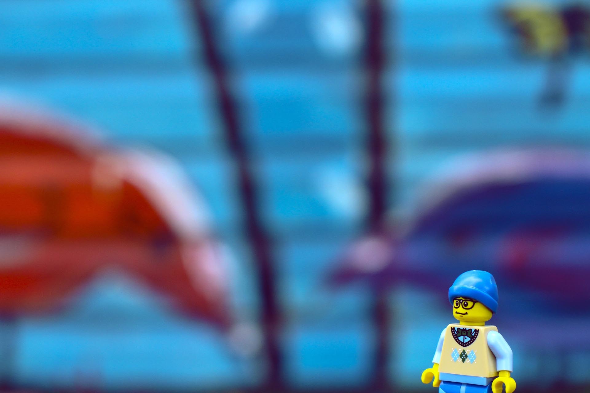Minifigure LEGO, Bokeh, Blu, Full HD, sfondo per portatile