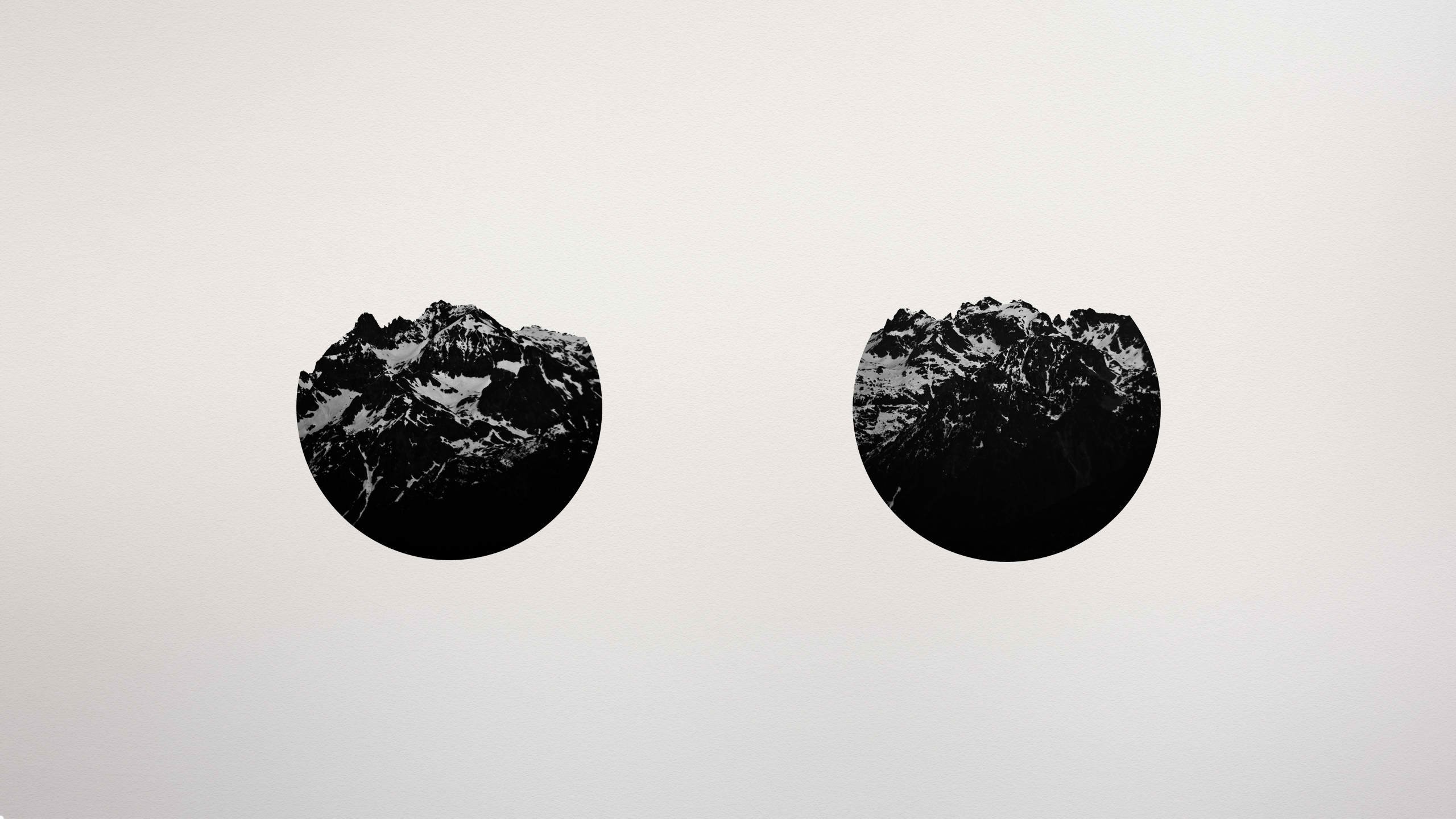 Cerchi, Montagne, Minimalismo, Bianco e nero, 2K, sfondo per PC