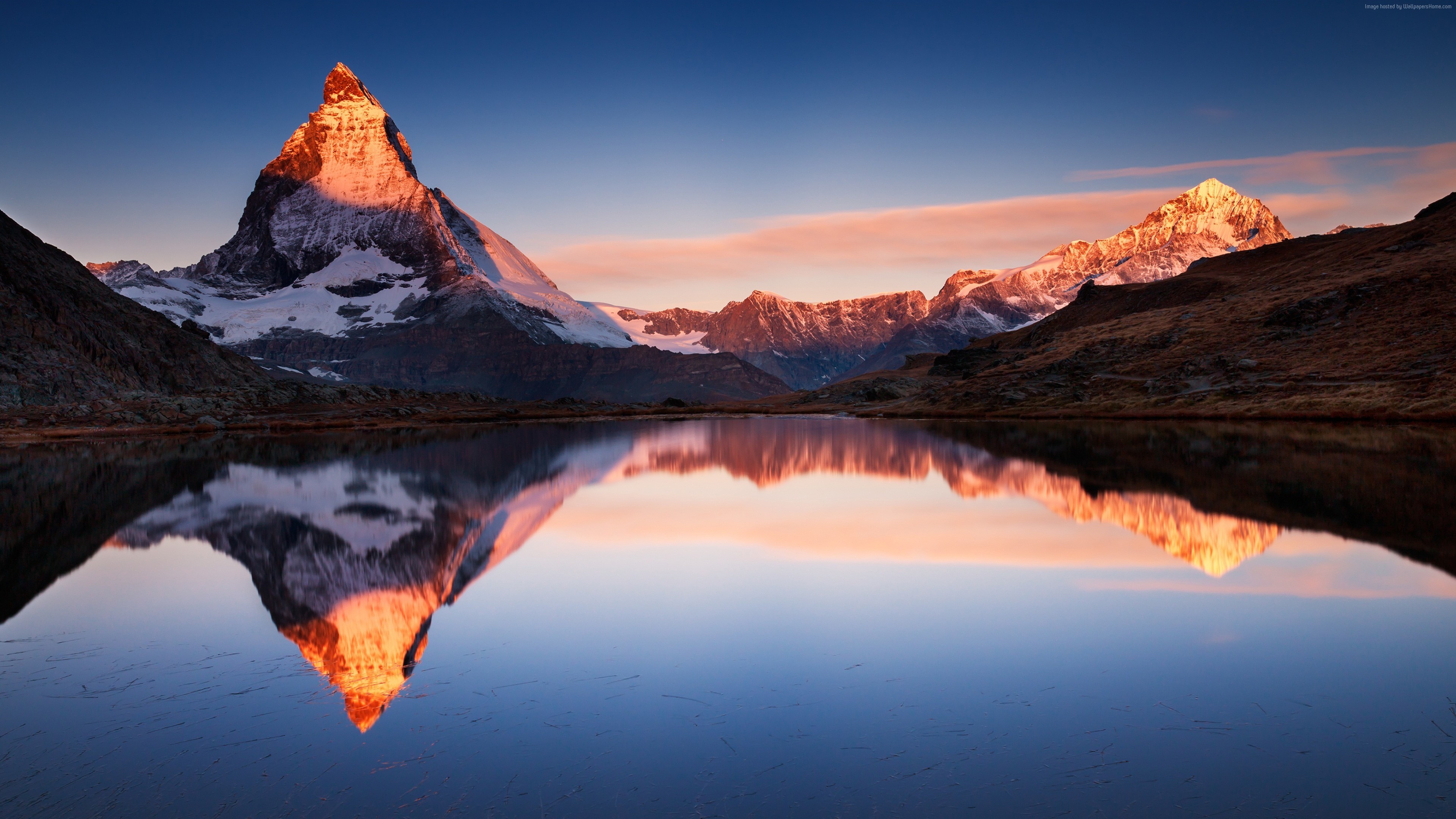 Cervino, Matterhorn, Alpi, Riflesso, Tramonto, 3840x2160, sfondo per PC
