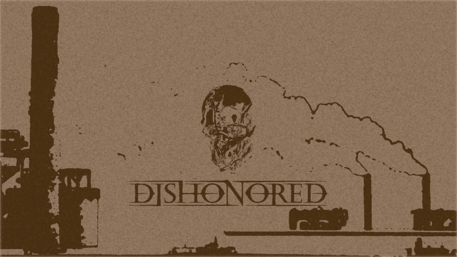 Dishonored, Logo, Maschera di Corvo, Seppia, Ciminiere, Full HD, sfondo Windows 11