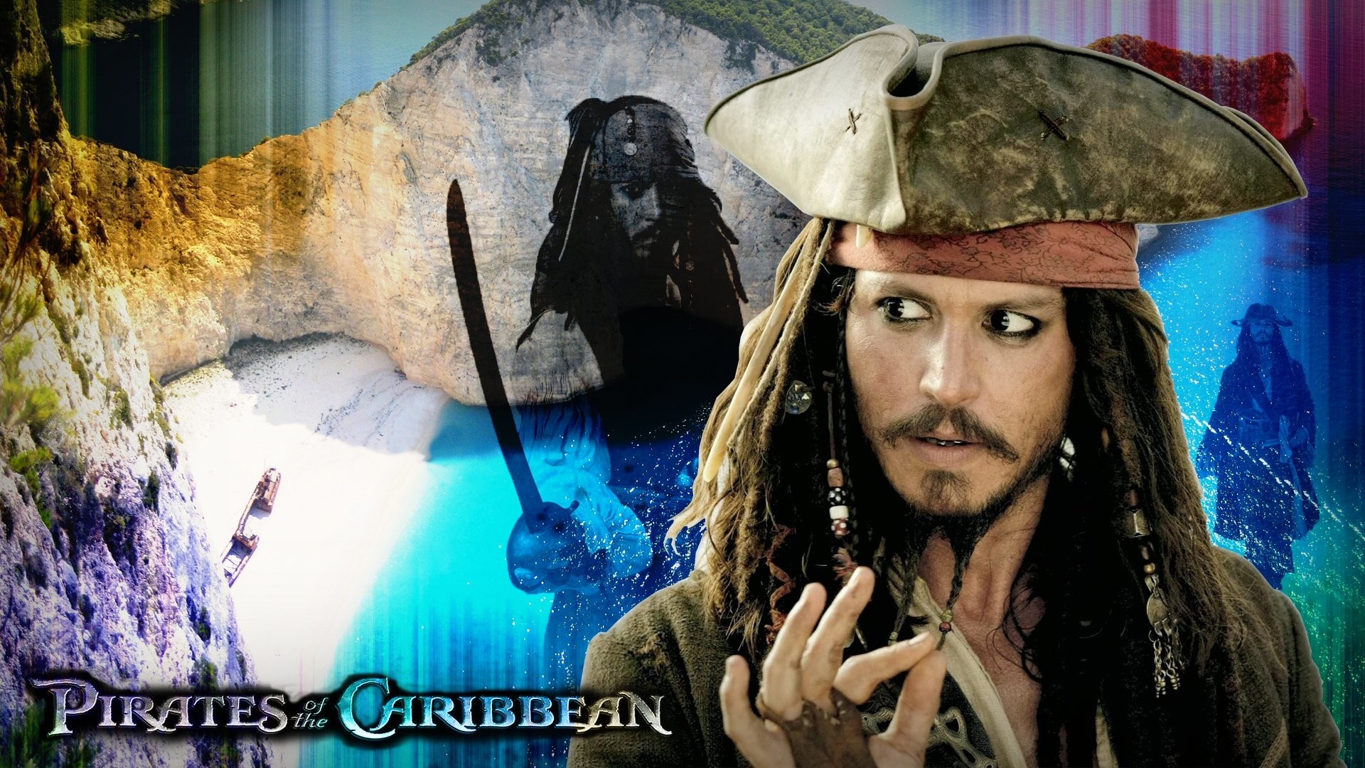 Jack Sparrow, Johnny Depp, Pirati dei Caraibi, Collage, Full HD, sfondo per portatile
