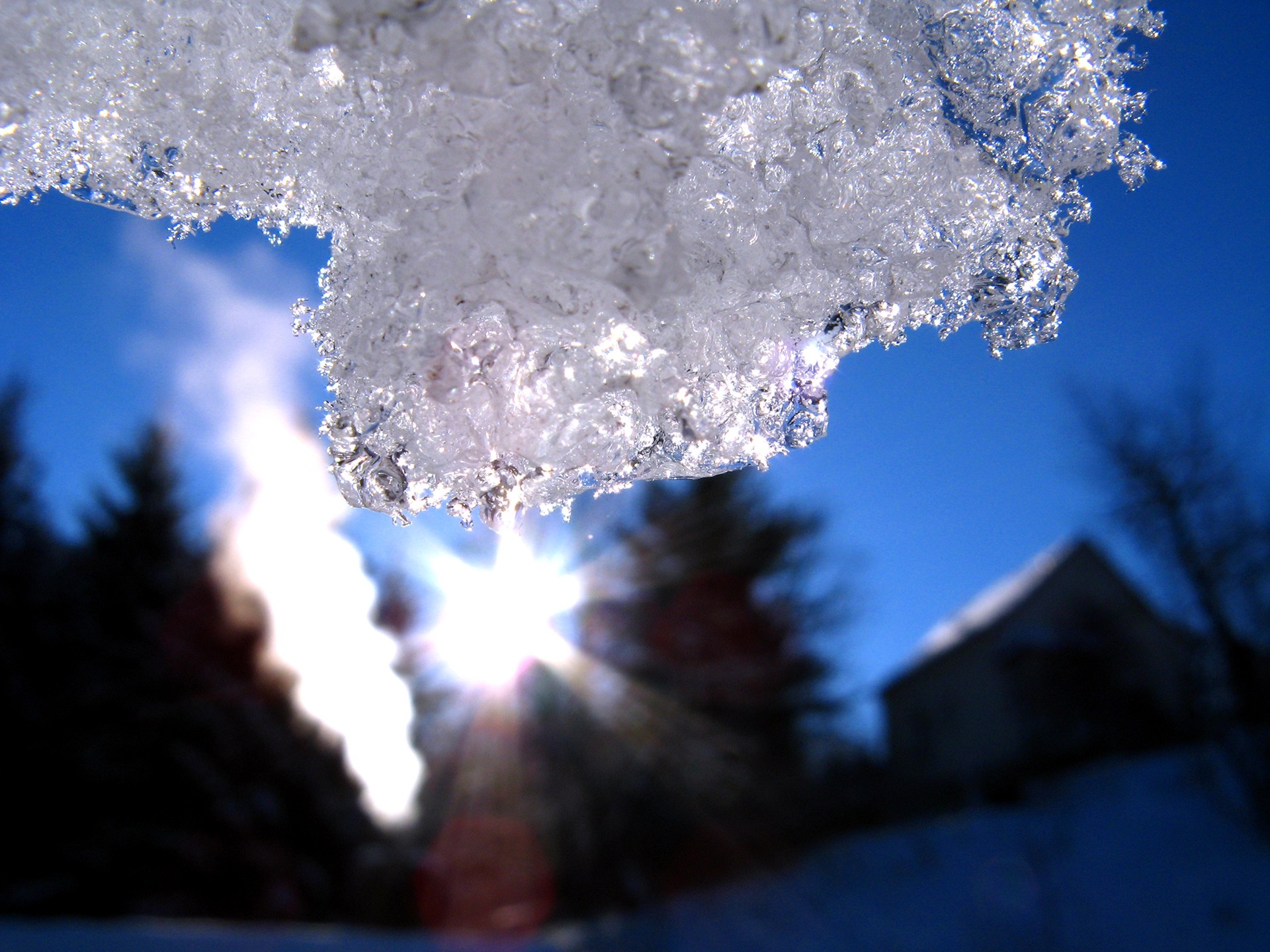 Neve, Controluce, Sole, Baita, Macro, sfondo per desktop