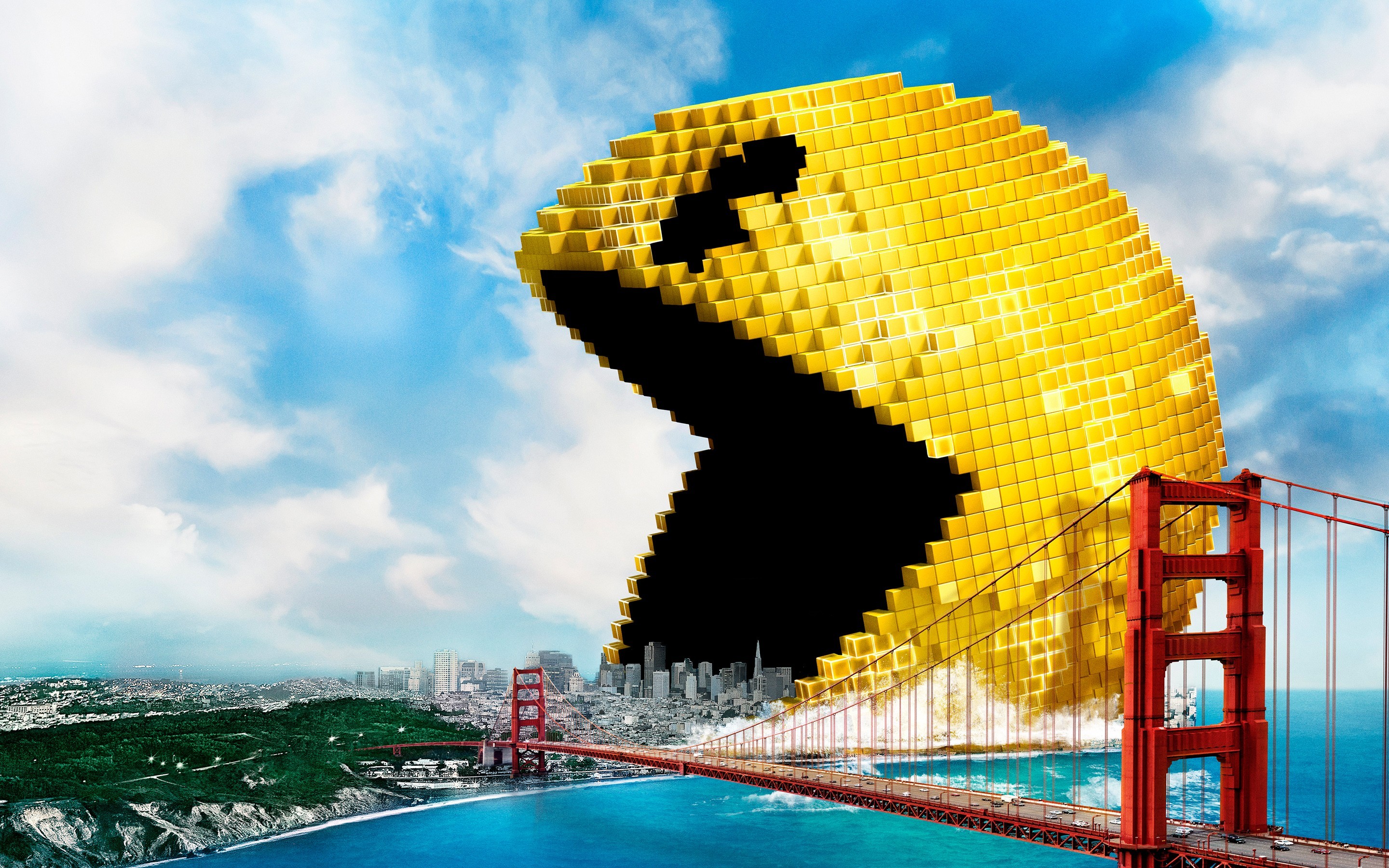 Pixels, Pac-Man, Golden Gate Bridge, San Francisco, Voxel, 16:10 2K, sfondo widescreen