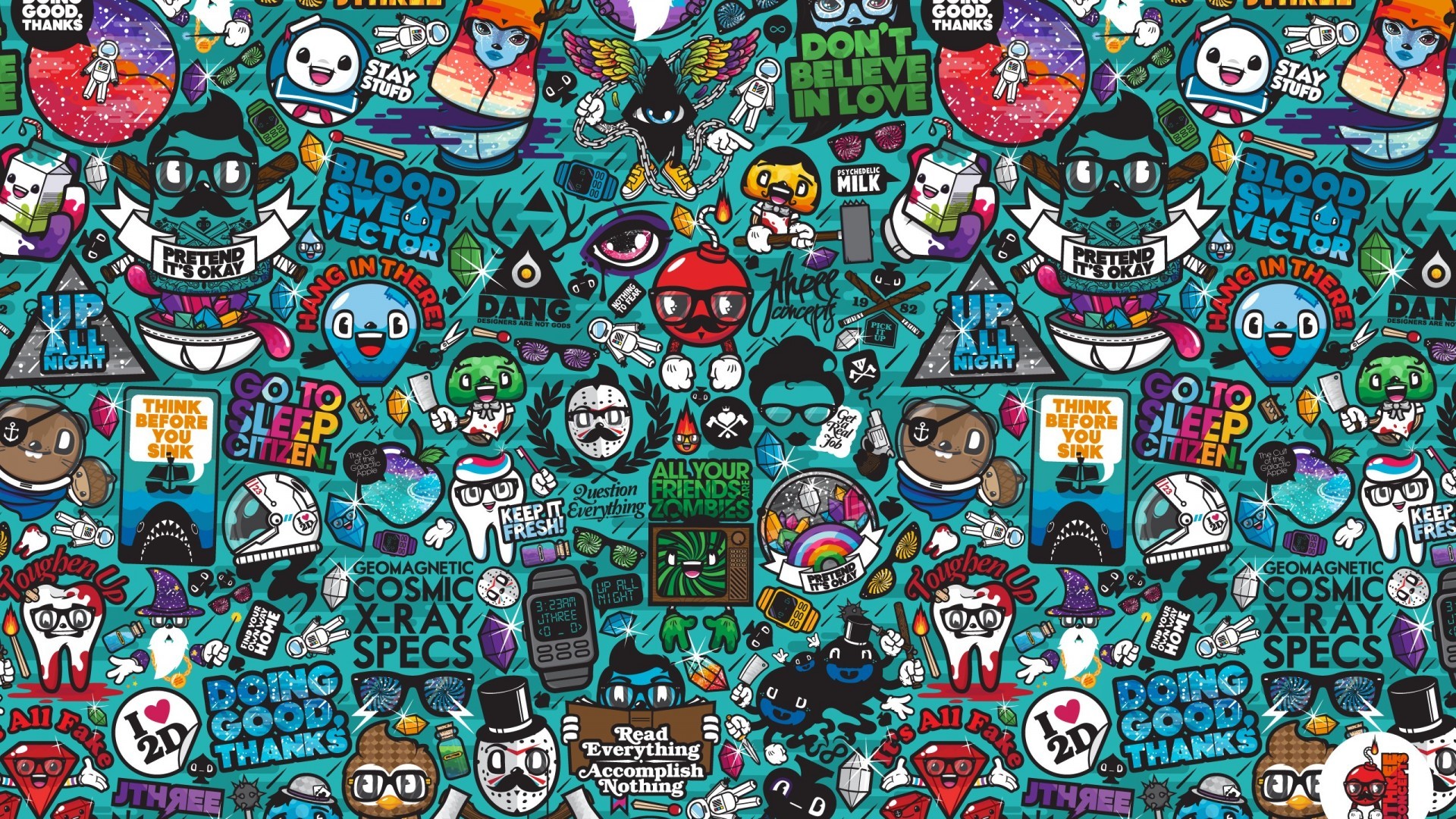 Sticker, Doodle, Motivo, Colori pop, Full HD, sfondo per PC