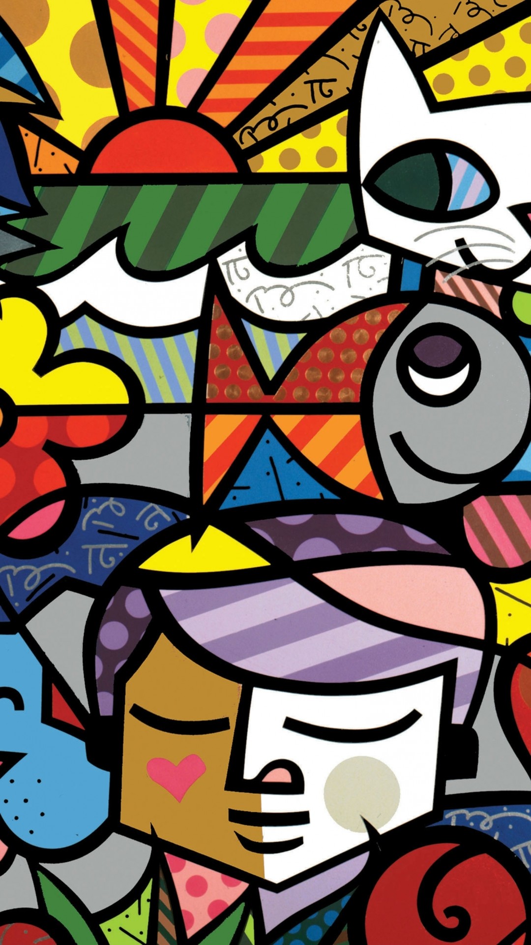 Romero Britto, Pop art, Colori vivaci, Forme geometriche, Full HD, sfondo per iPhone e Android