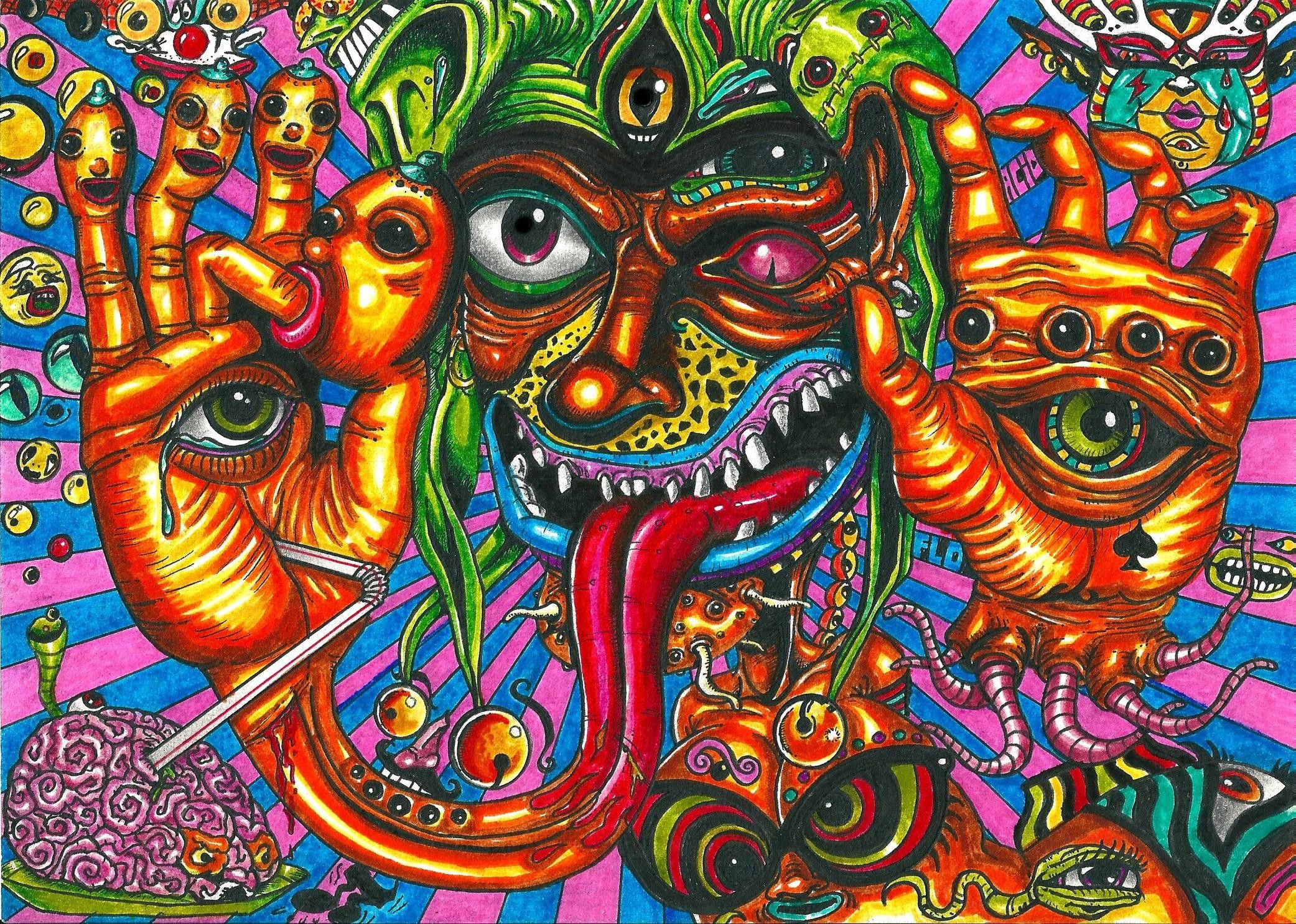 Arte psichedelica, Volto, Occhi, Colori vivaci, Full HD, sfondo per portatile