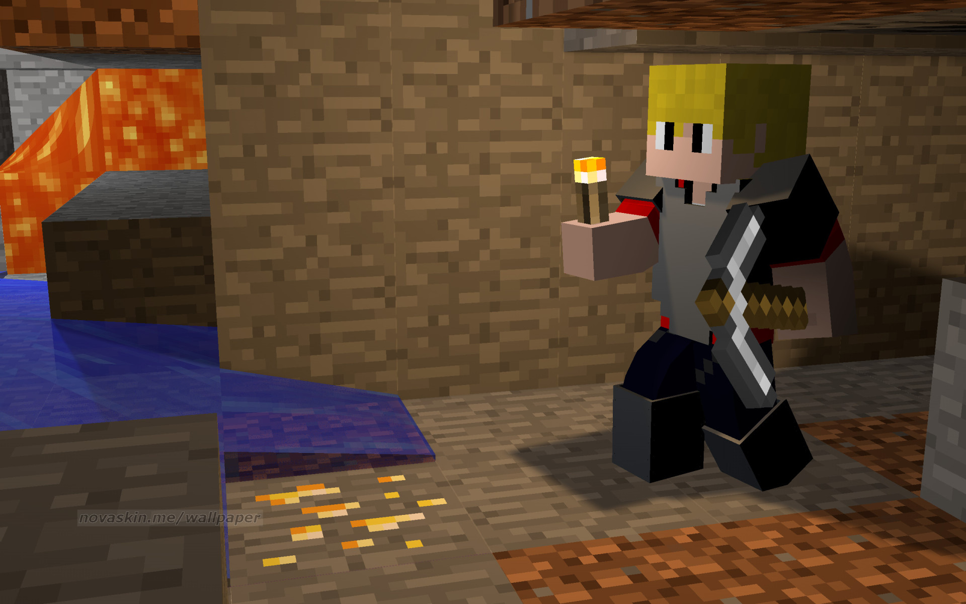 Minecraft, Novaskin, Lava, Torcia, Miniera, 1920x1200, sfondo MacBook Pro