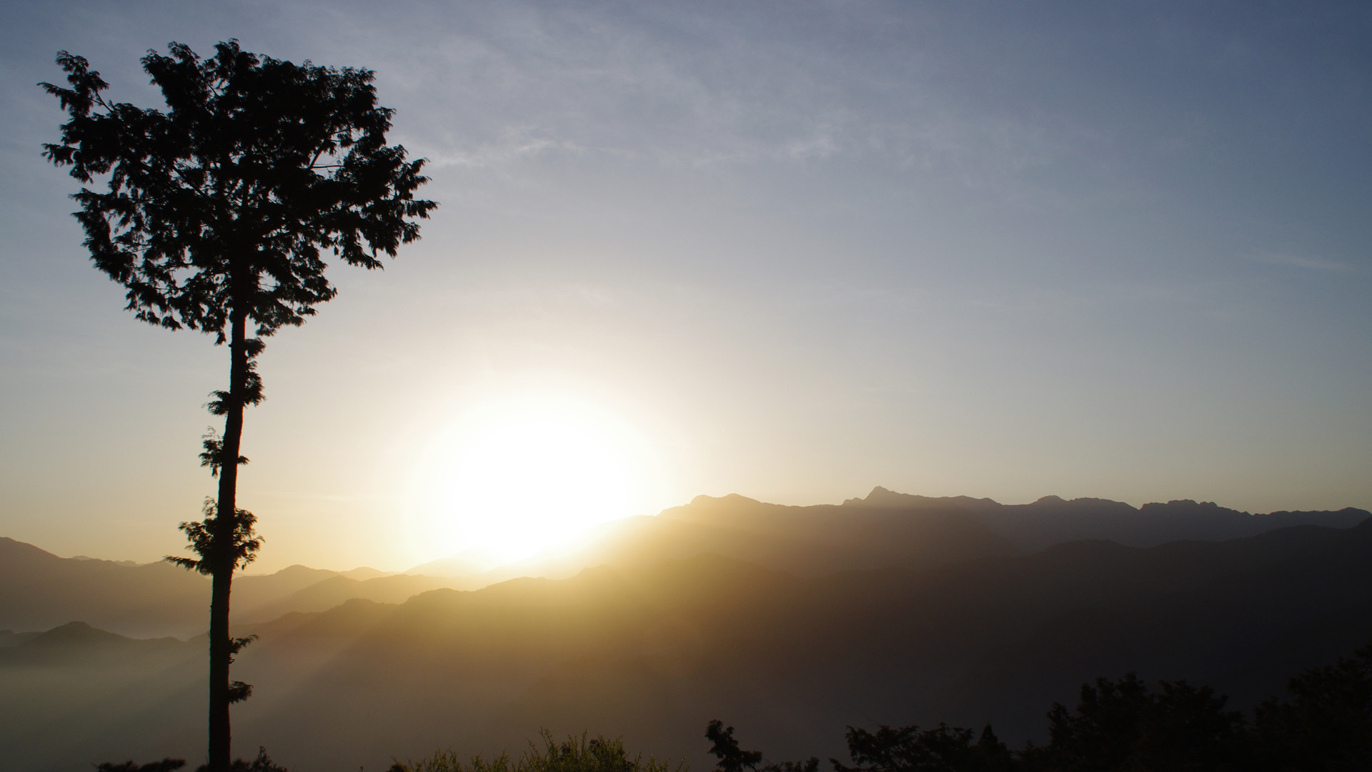 Albero, Tramonto, Montagne, Silhouette, Full HD, immagine di sfondo iMac