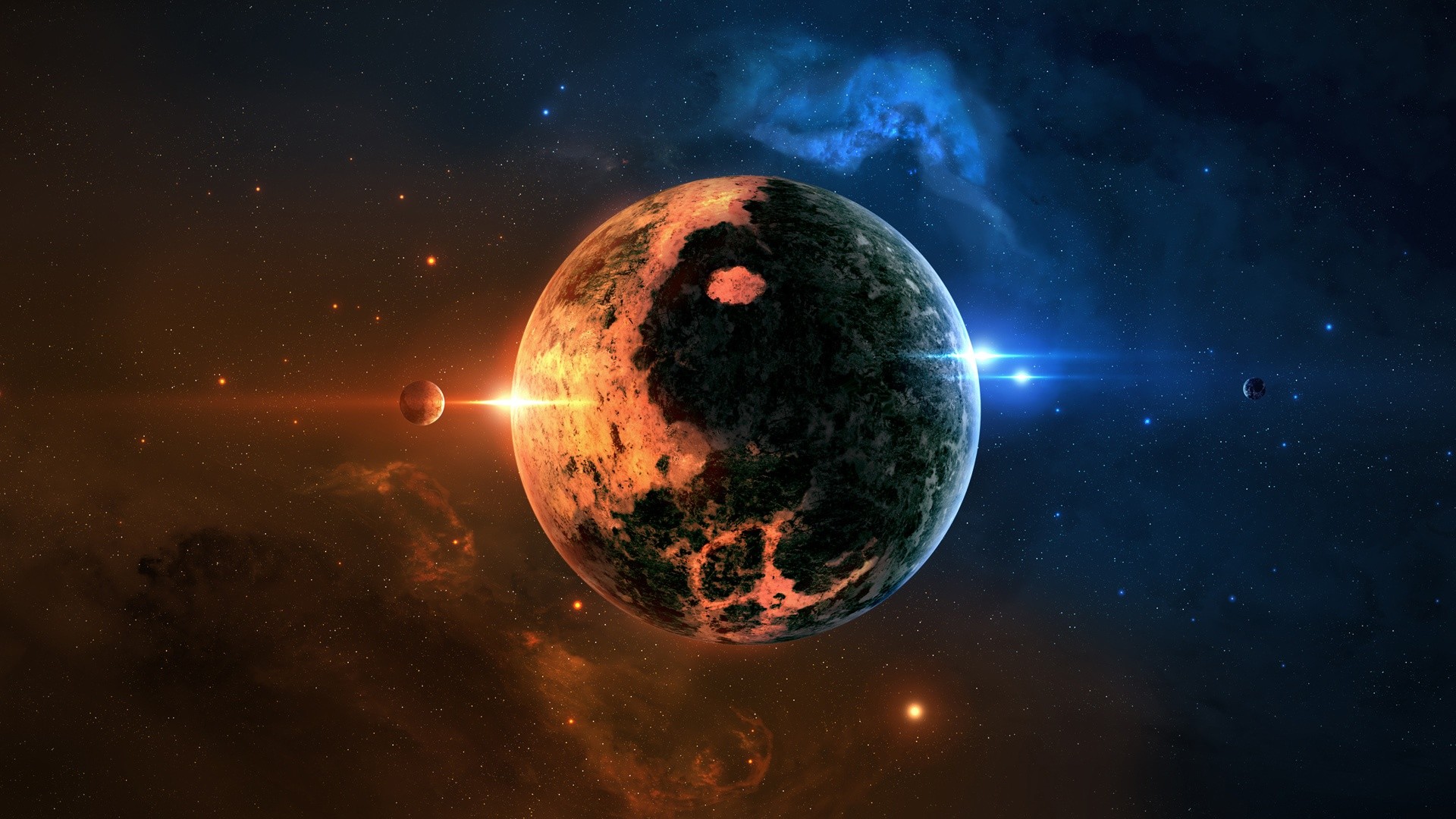 Pianeta, Spazio, Stelle, Nebulosa, Arte digitale, Full HD, wallpaper per computer