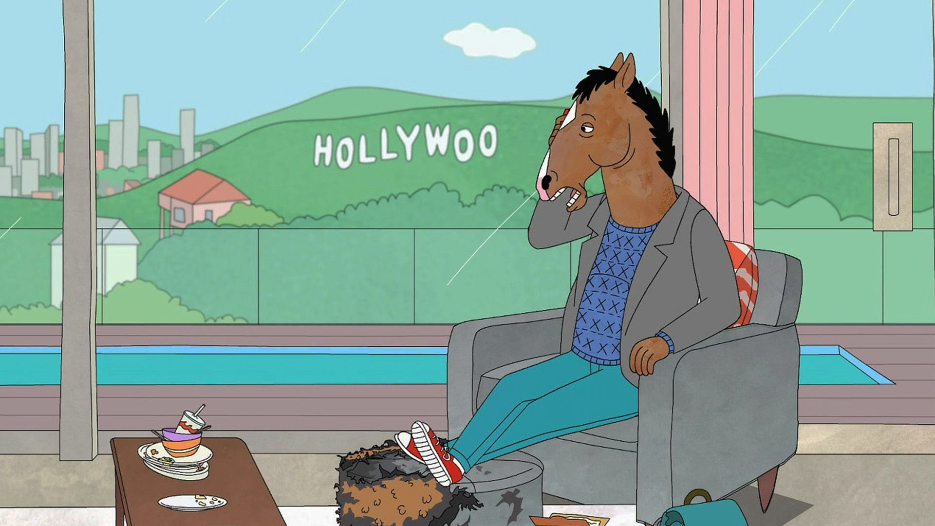BoJack Horseman, Hollywoo, Insegna di Hollywood, Poltrona, 1920x1080, sfondo per PC