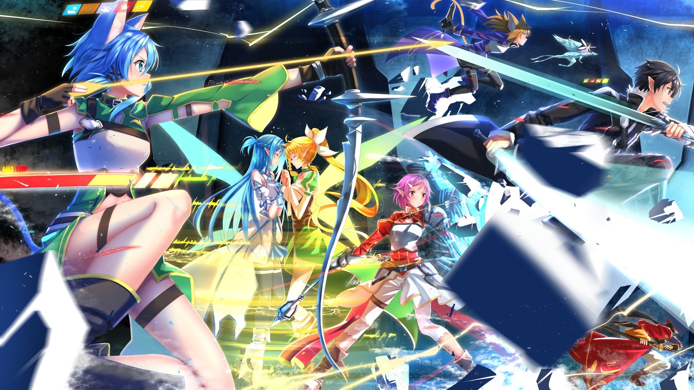 Sword Art Online, Leafa, Sinon, Kirito, Battaglia, 16:9 Full HD, sfondo widescreen