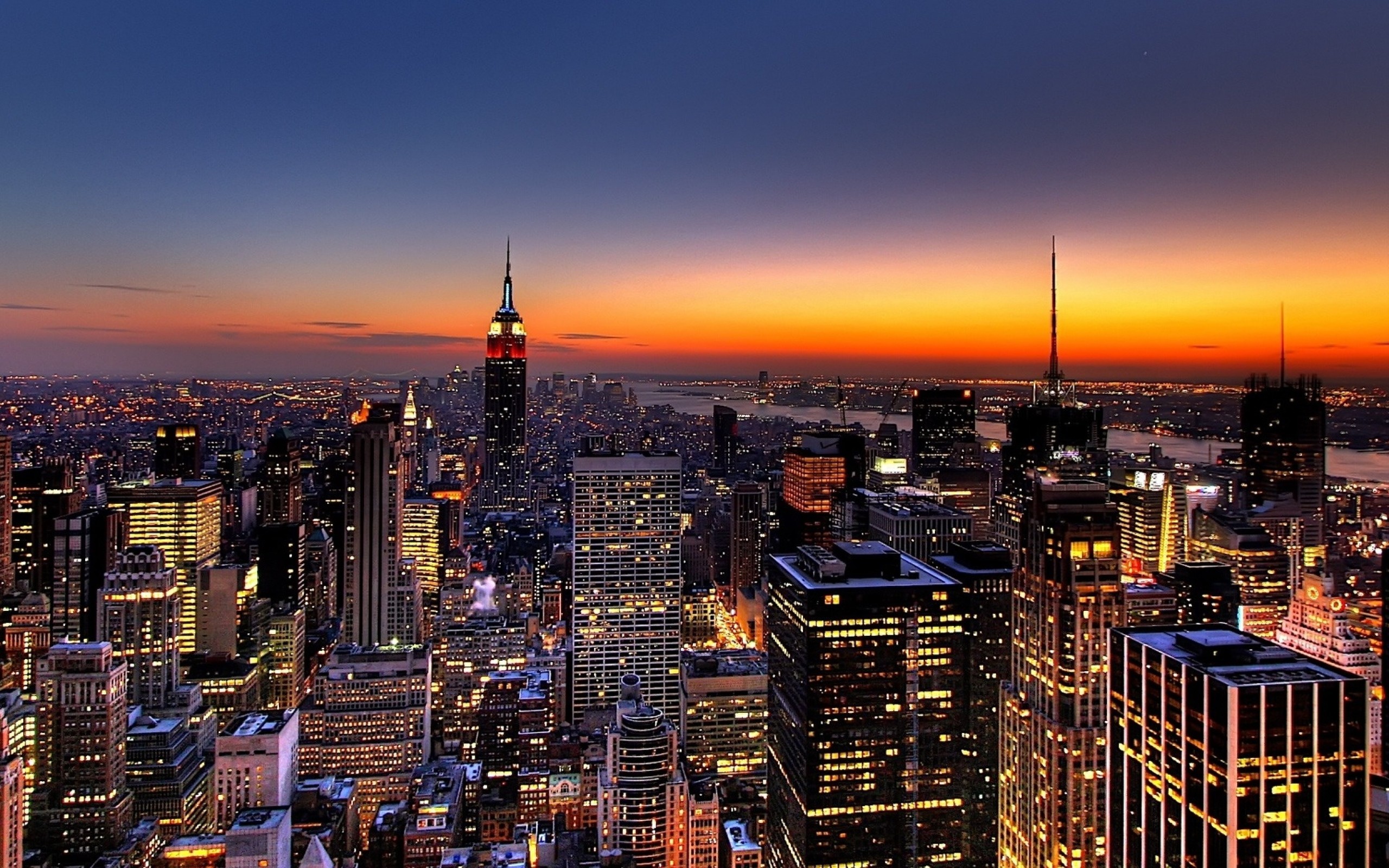 Empire State Building, Manhattan, New York, Tramonto, Skyline, 2560x1600, sfondo per PC