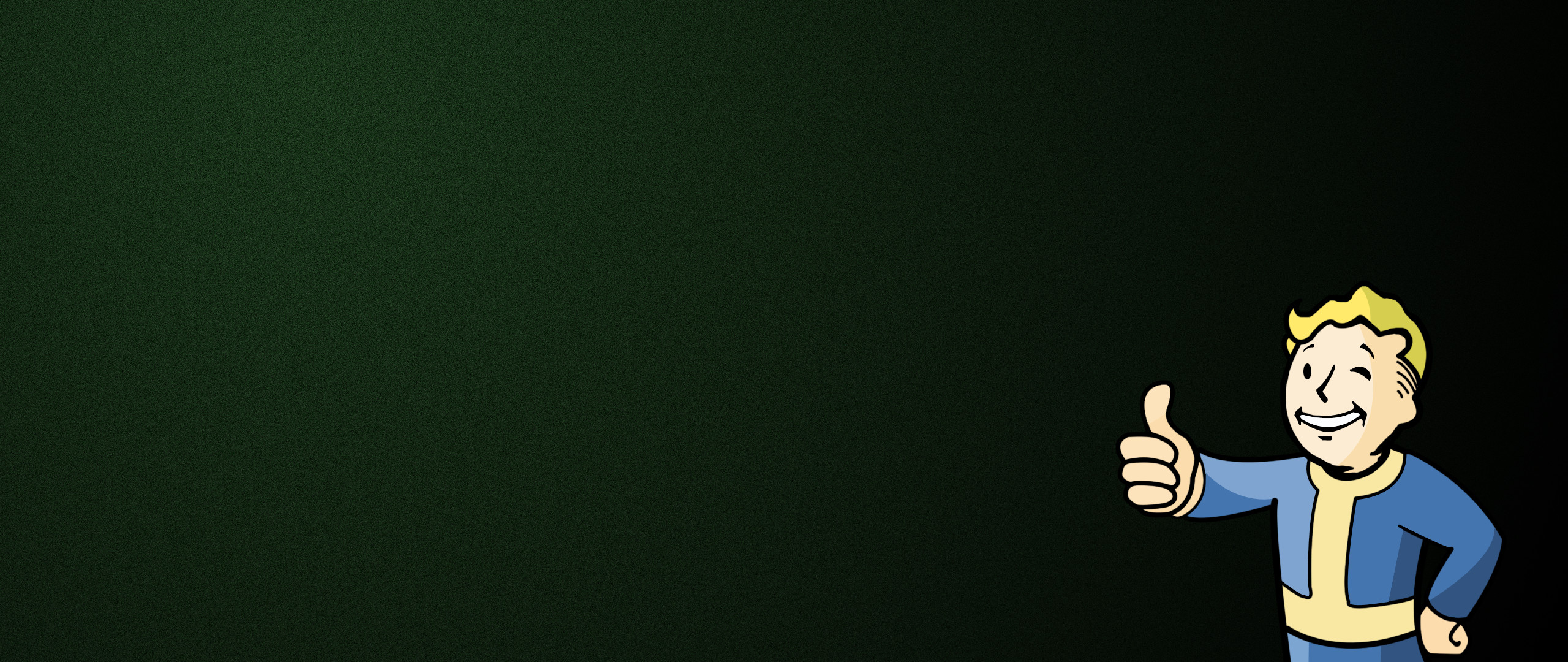 Vault Boy, Fallout, Pollice in su, Sfondo verde scuro, 2560x1080, wallpaper desktop
