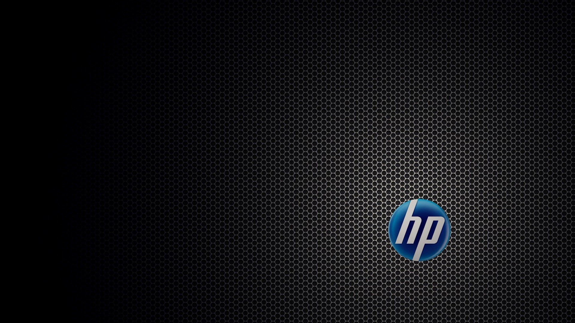 Logo HP, Griglia metallica, Sfondo nero, Blu, Hewlett-Packard, 1920x1080, wallpaper desktop
