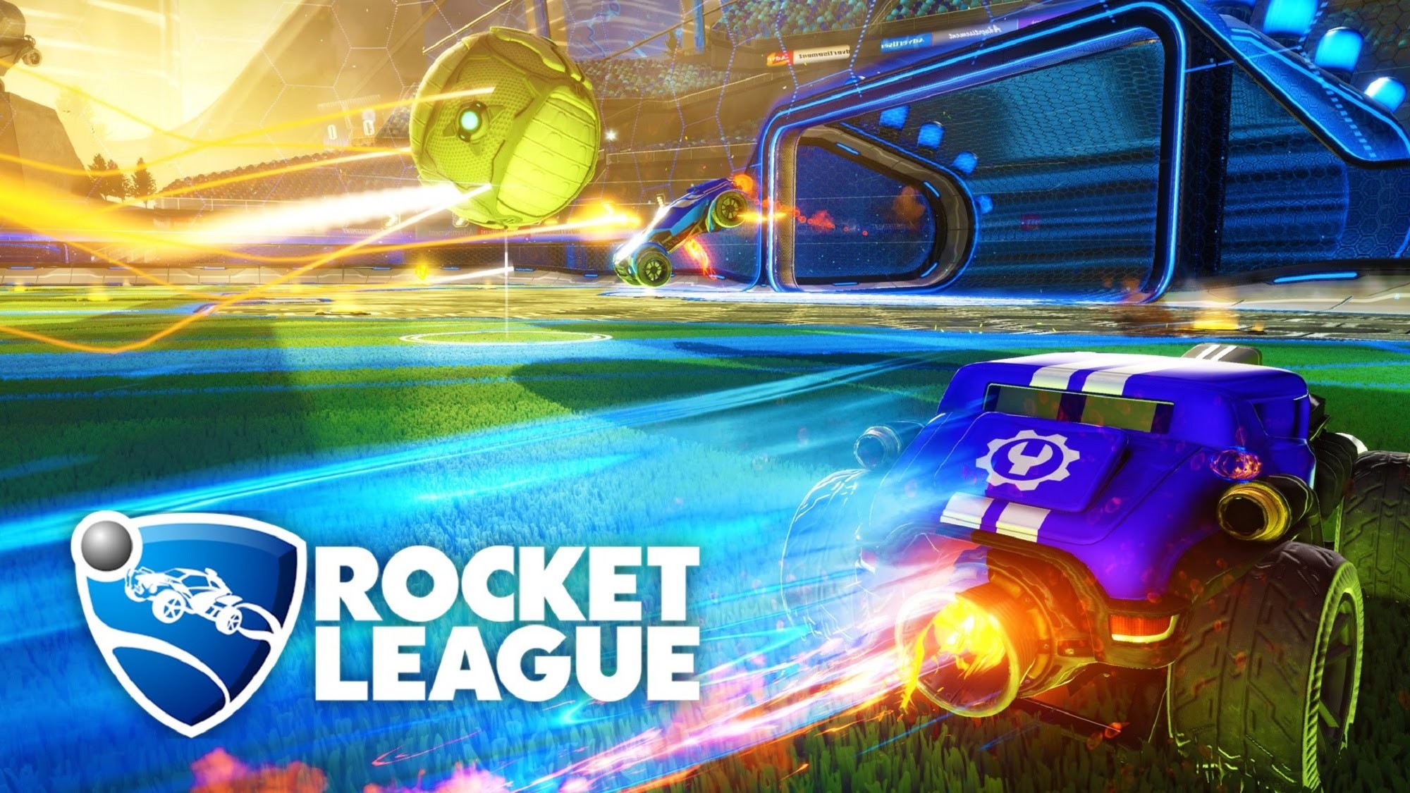 Rocket League, Logo, Pallone, Auto, Colori, 16:9 Full HD, wallpaper widescreen