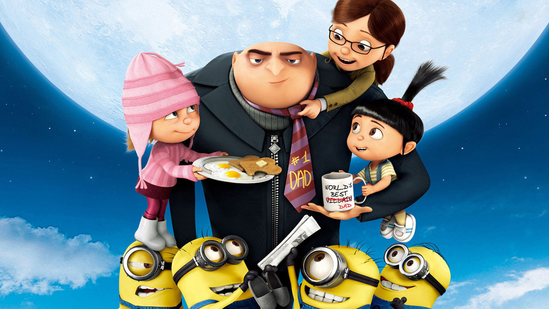 Gru, Margo, Edith, Agnes, Minions, Cattivissimo me, 16:9 Full HD, sfondo widescreen