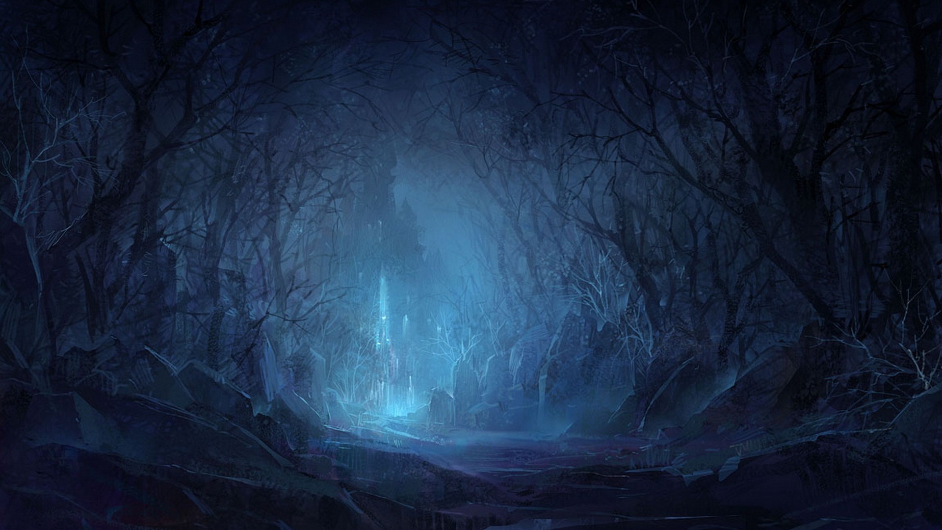 Foresta oscura, Fantasy, Blu, Full HD 1080p, sfondo desktop