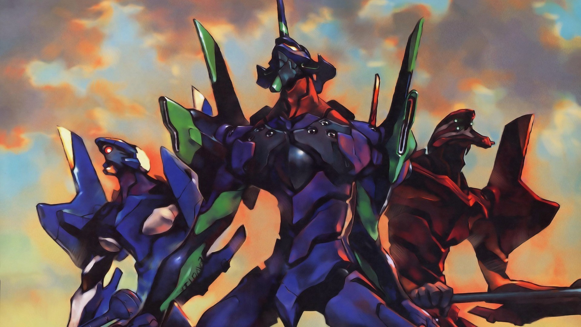 Evangelion Unità-01, Neon Genesis Evangelion, Mecha, Tramonto, Full HD 1080p, sfondo desktop