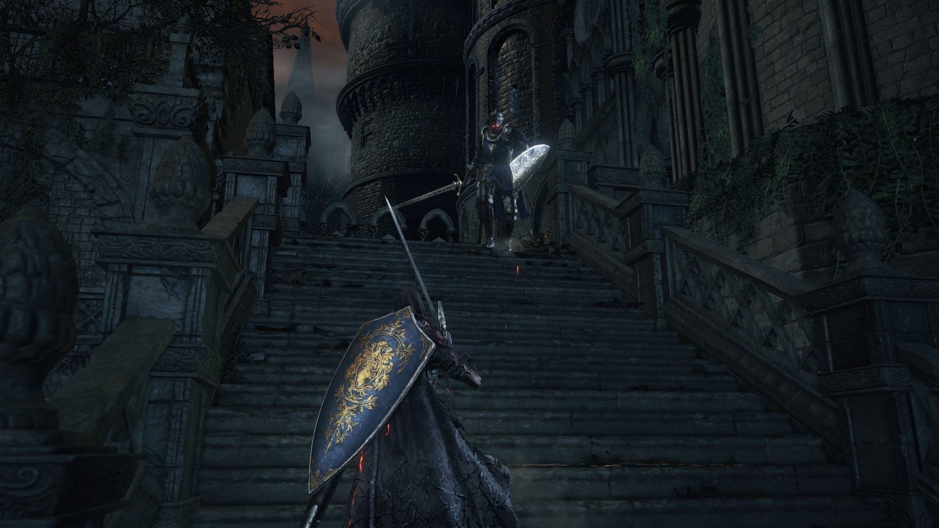 Dark Souls III, Scalinata, Cavaliere, Castello, Full HD, sfondo desktop