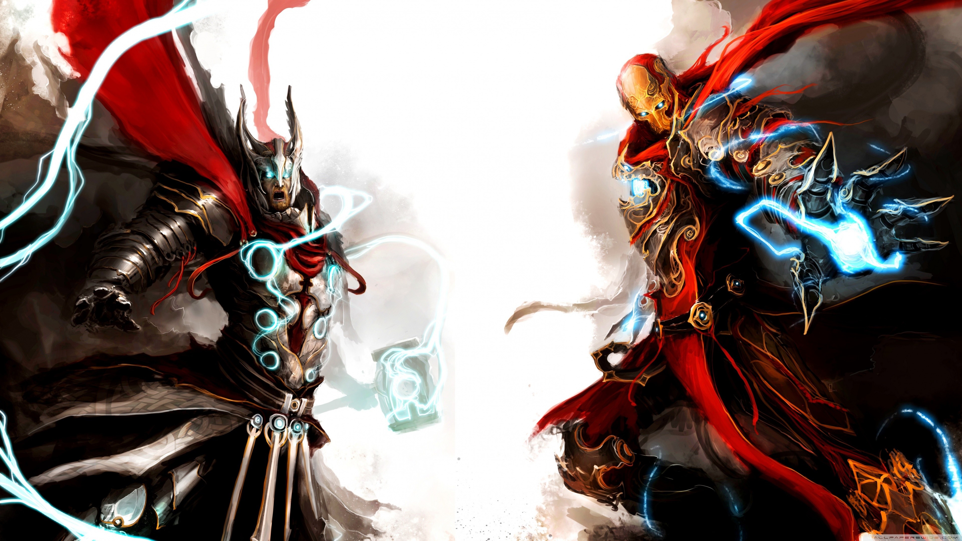 Thor, Iron Man, Marvel, Combattimento, Fulmini, 3840x2160, sfondo per PC
