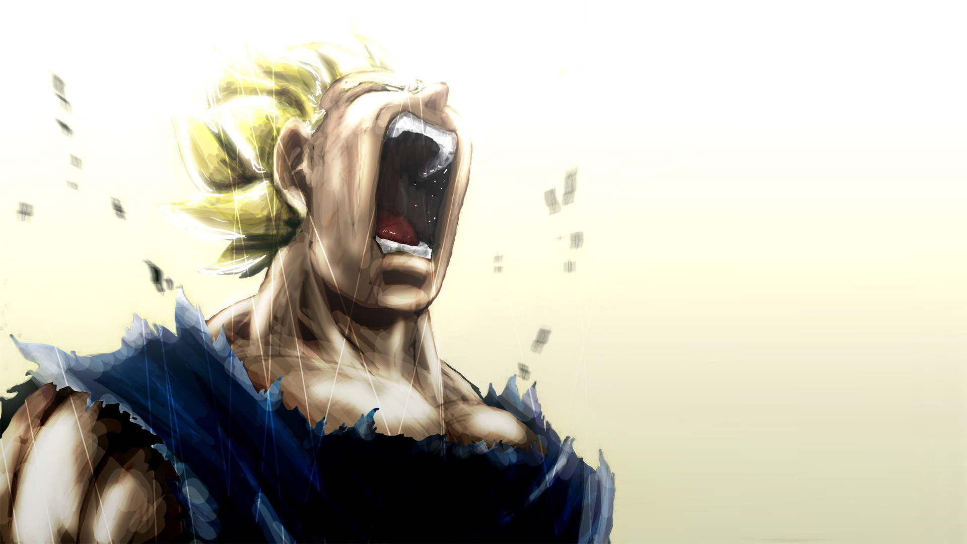 Goku, Super Saiyan, Dragon Ball Z, Urlo, Sfondo chiaro, 16:9 Full HD, wallpaper widescreen