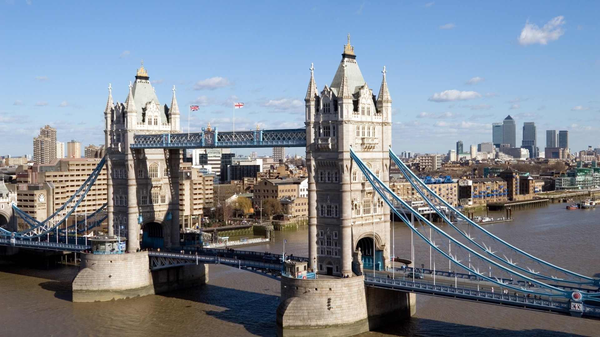 Tower Bridge, Canary Wharf, Tamigi, Londra, Giorno, 1920x1080, sfondo per PC
