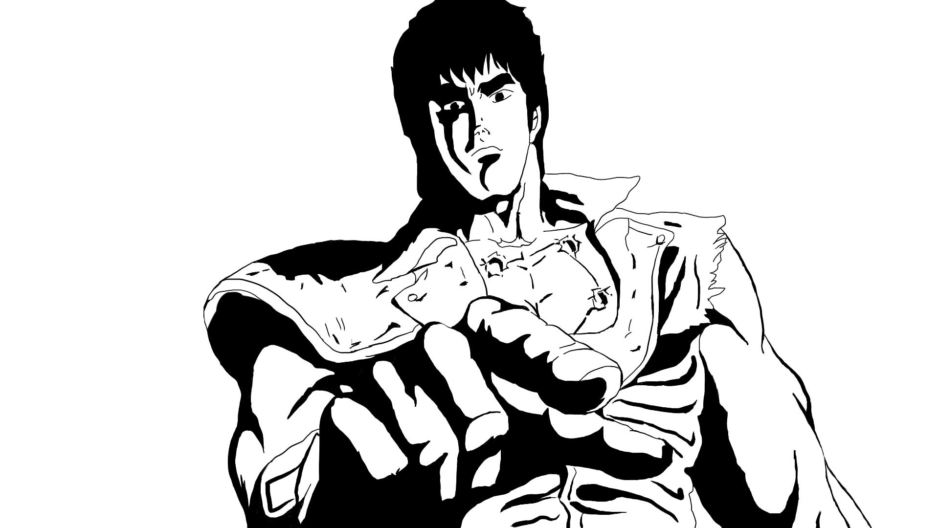 Kenshiro, Ken il guerriero, Bianco e nero, Manga, Line art, 1920x1080, wallpaper desktop