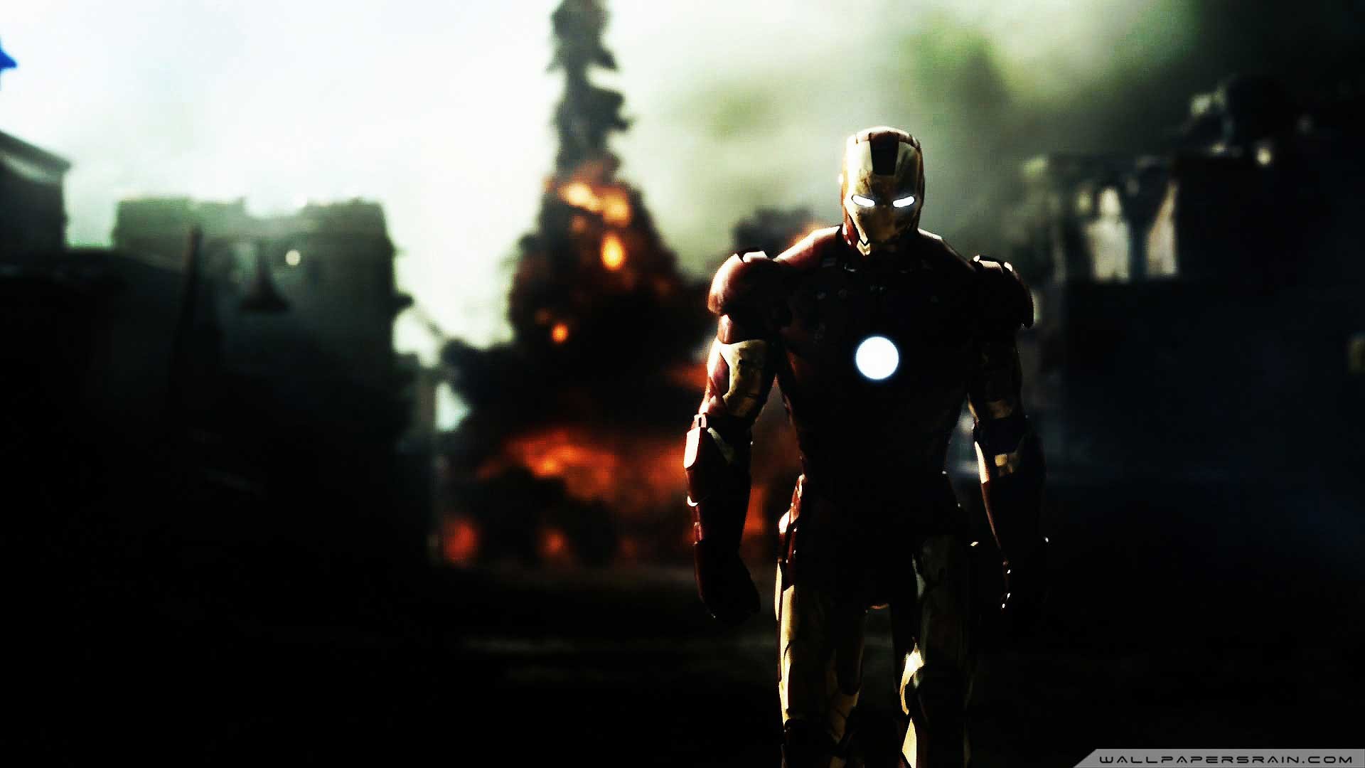 Iron Man, Iron Man (2008), Città in fiamme, Atmosfera cupa, Full HD, sfondo per PC