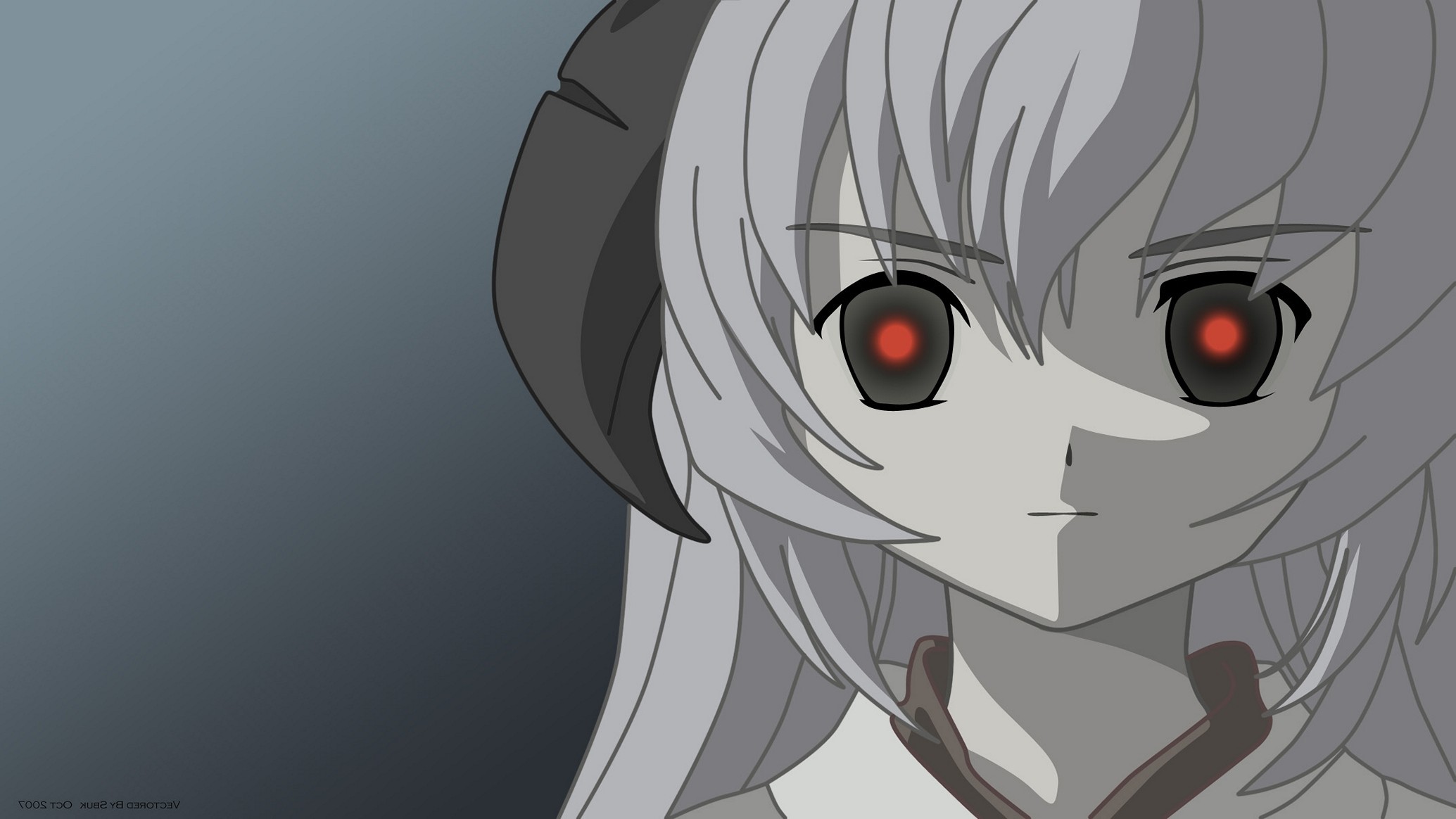 Ragazza anime, Occhi rossi, Grigio, Primo piano, 16:9 Full HD, sfondo widescreen