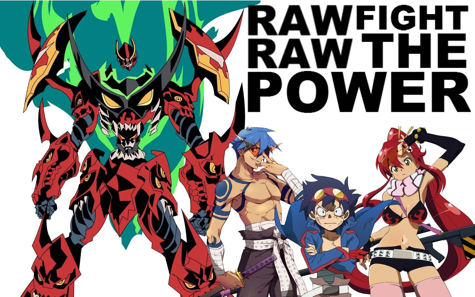 Gurren Lagann, Kamina, Simon, Yoko Littner, Row Row Fight the Power, Mecha, wallpaper 1920x1200
