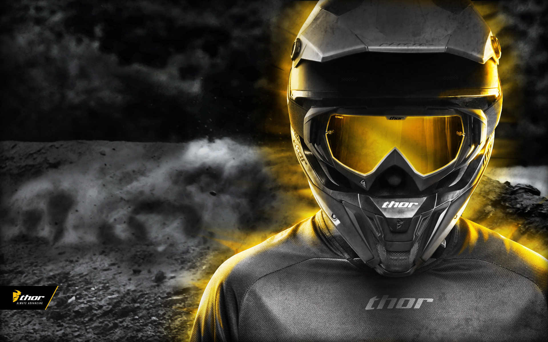 Thor, Casco da motocross, Ritratto, Giallo, 16:10 Full HD, sfondo widescreen